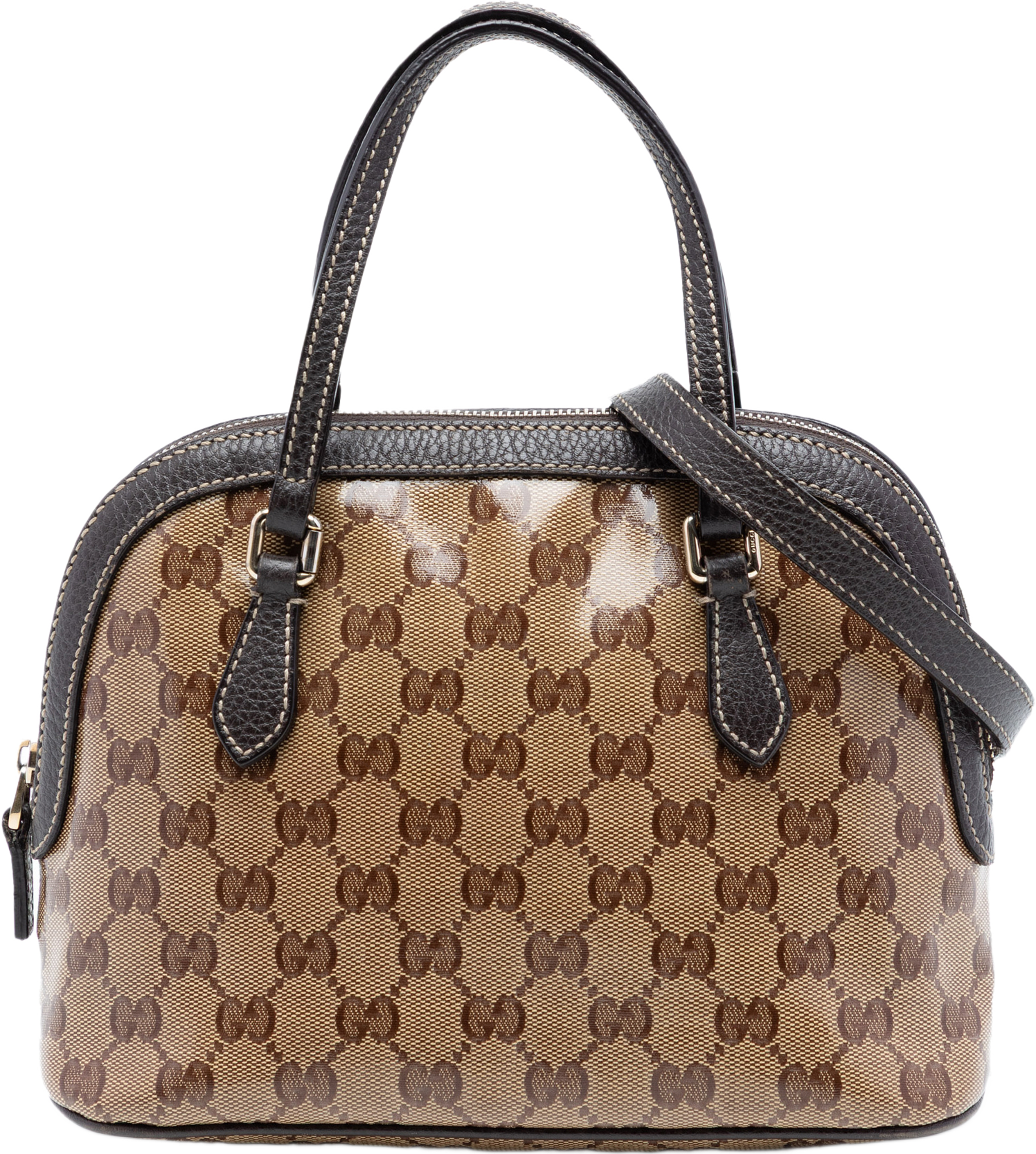 Gucci Mini Gg Crystal Dome Satchel, från Luxclusif, i färgen beige. Klicka för att öppna bilden i stort format