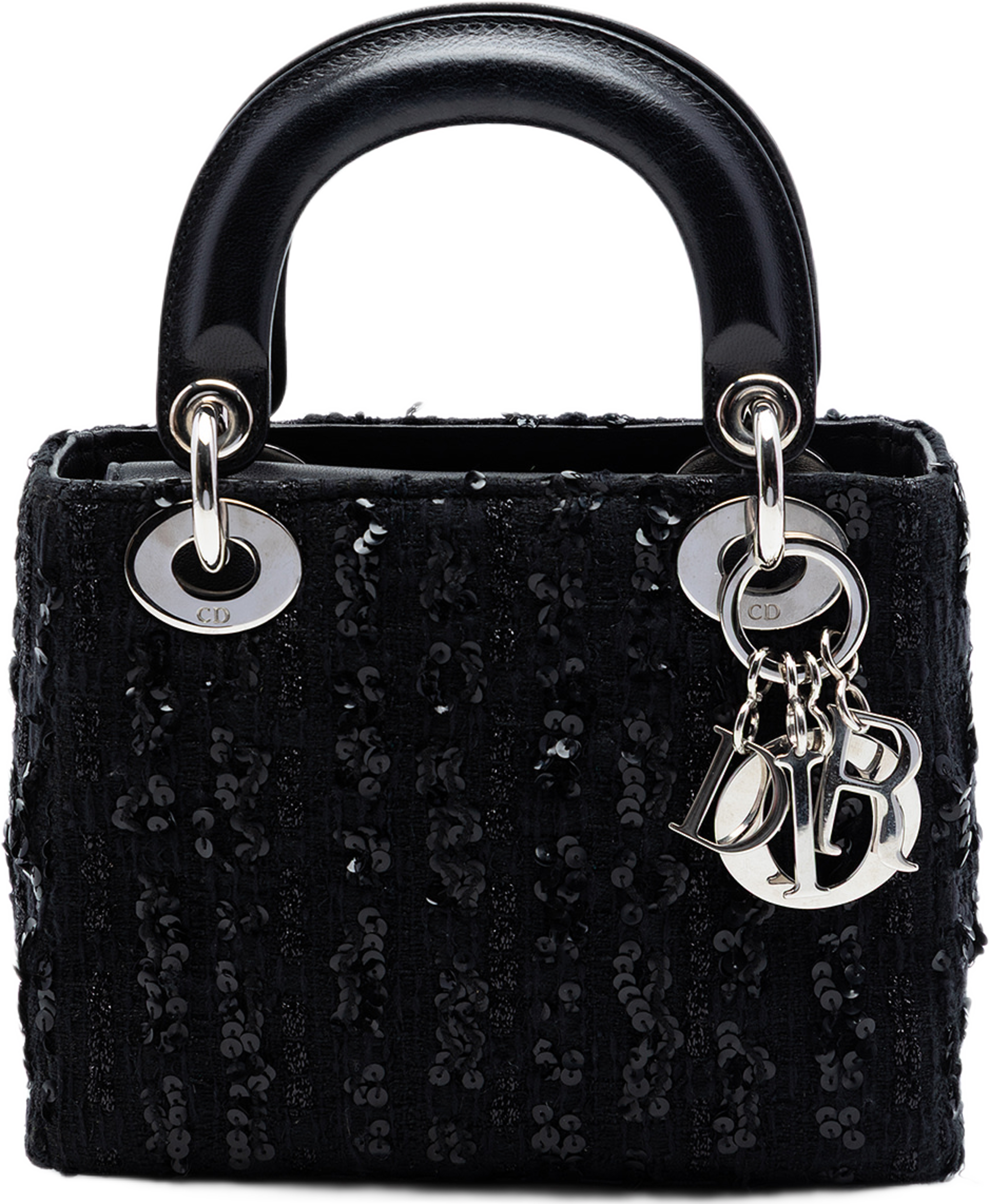 Dior Mini Tweed And Sequin Embellished Lady Dior, från Luxclusif, i färgen black. Klicka för att öppna bilden i stort format
