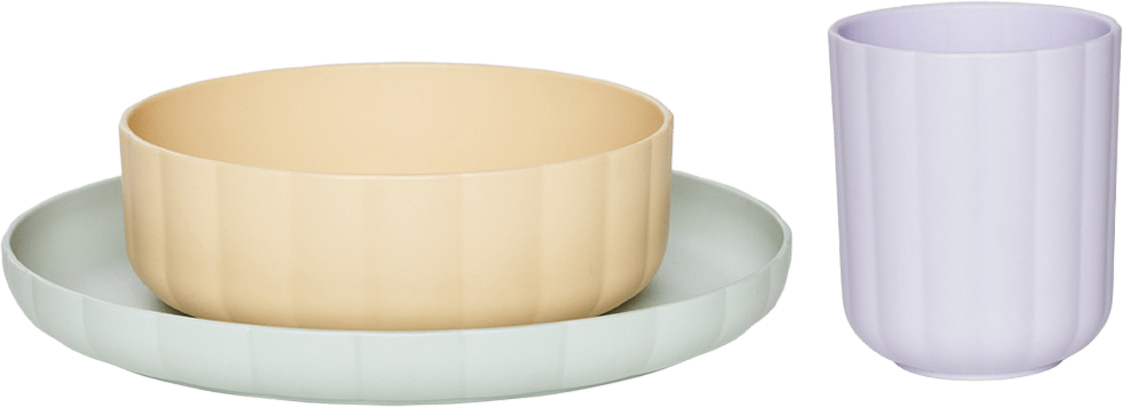 Pullo Tableware Set, från OYOY Mini, i färgen pale mint,vanilla,lavender. Klicka för att öppna bilden i stort format
