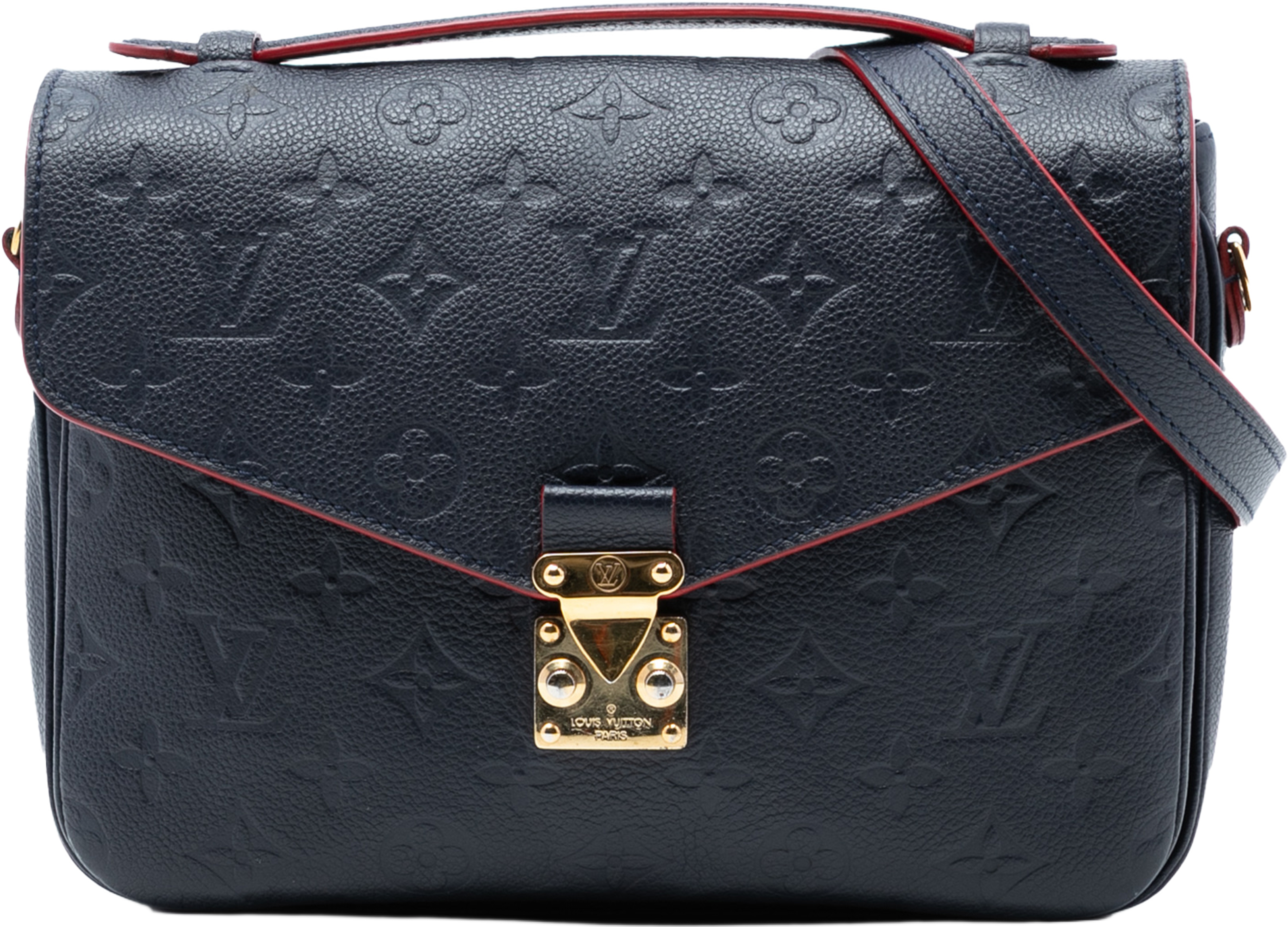 Louis Vuitton Monogram Empreinte Pochette Metis, från Luxclusif, i färgen navy. Klicka för att öppna bilden i stort format