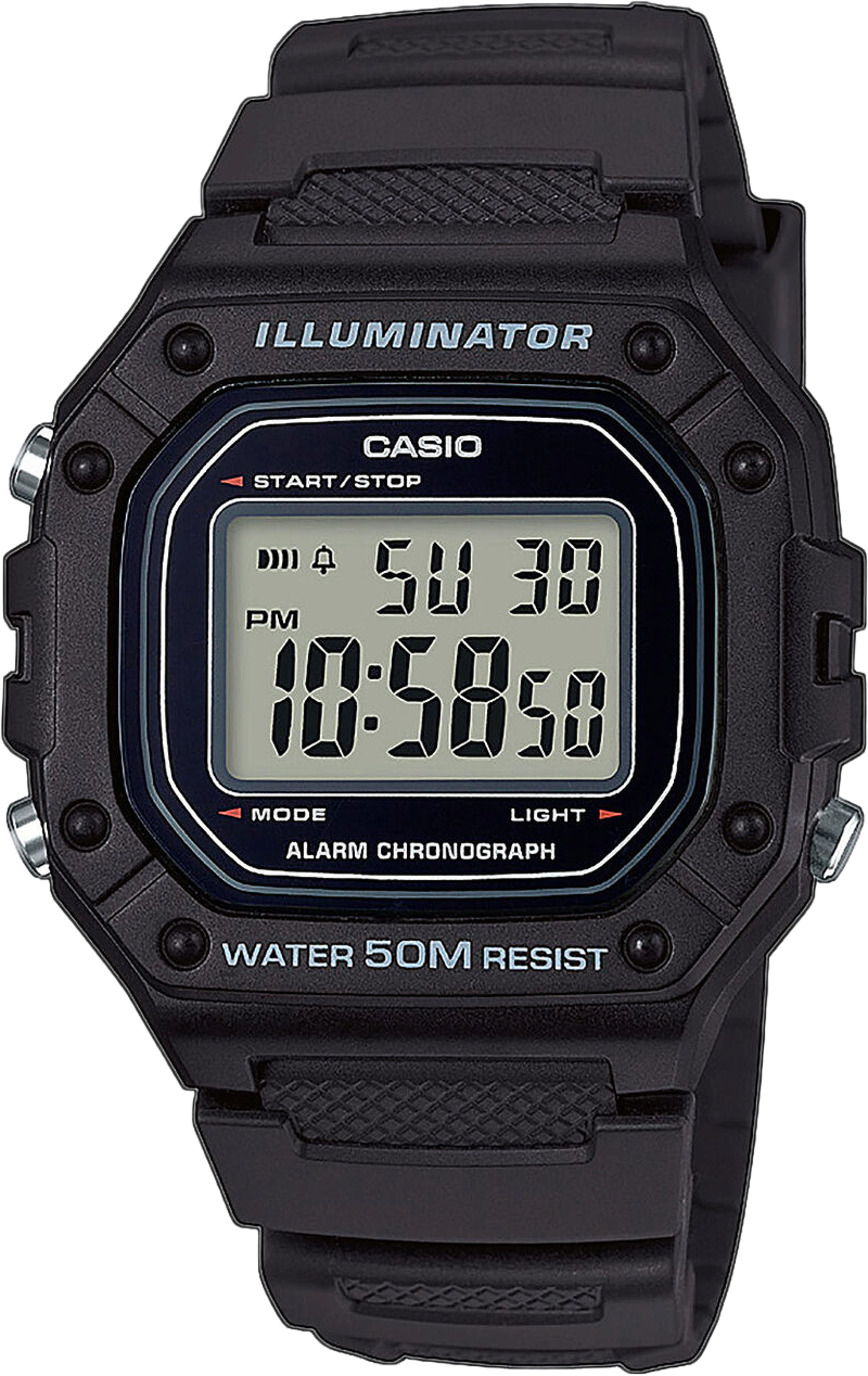 W-218h-1avef, Quartz, 43mm, 5atm, från Casio, i färgen black. Klicka för att öppna bilden i stort format