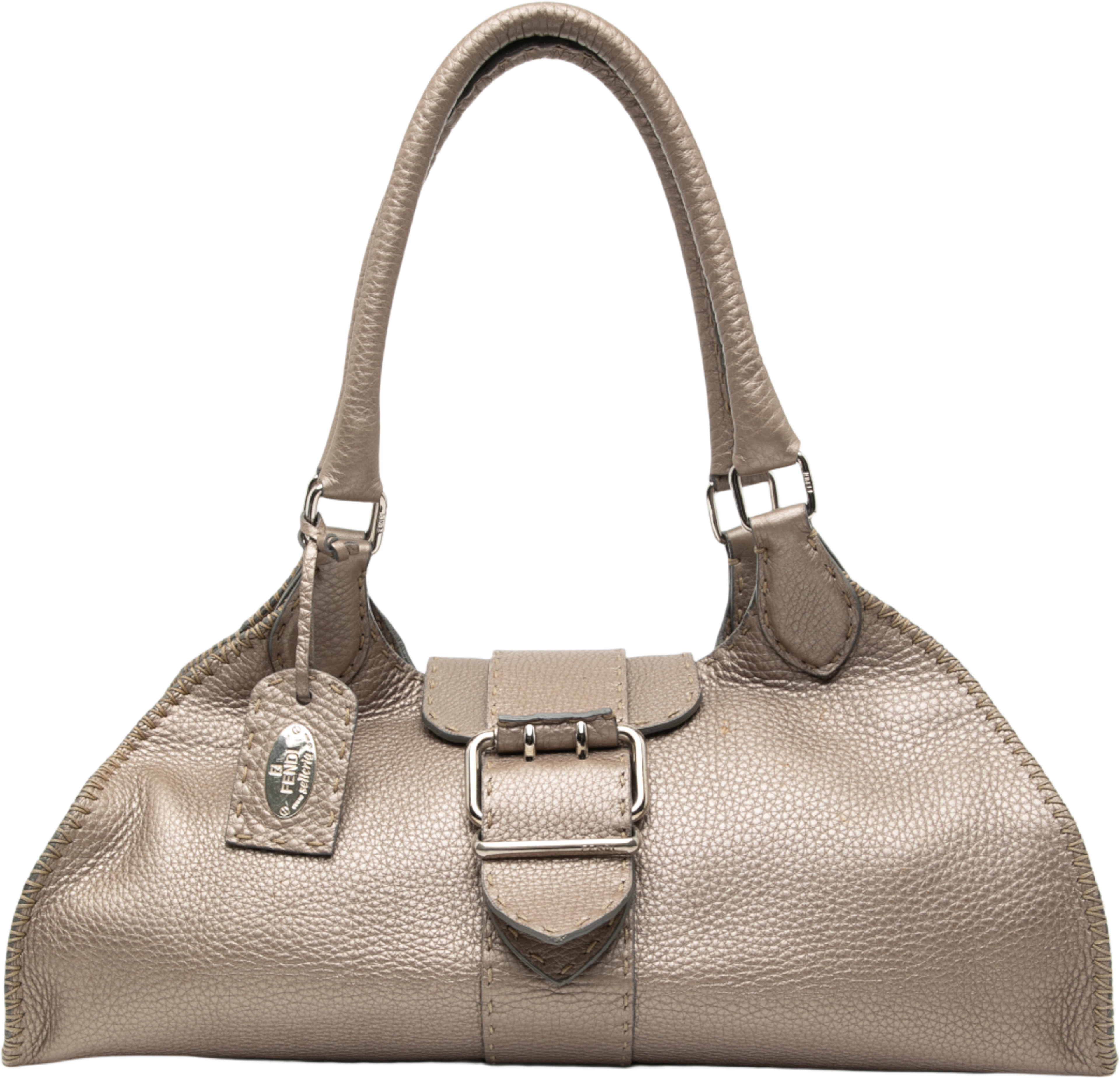 Fendi Leather Selleria Sporty Shoulder Bag, från Luxclusif, i färgen taupe. Klicka för att öppna bilden i stort format