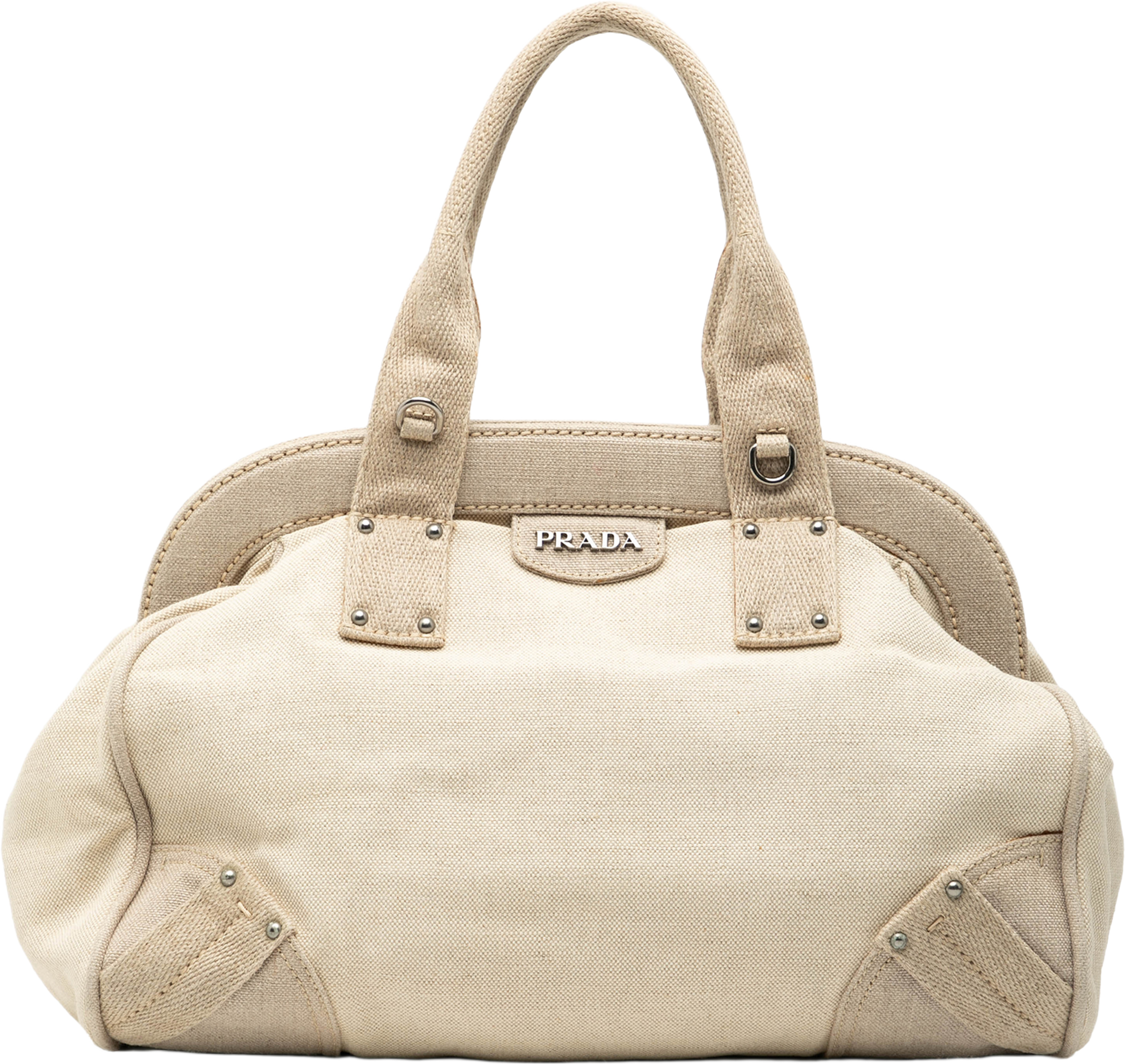 Prada Canvas Canapa Mistolino Frame Satchel, från Luxclusif, i färgen white. Klicka för att öppna bilden i stort format