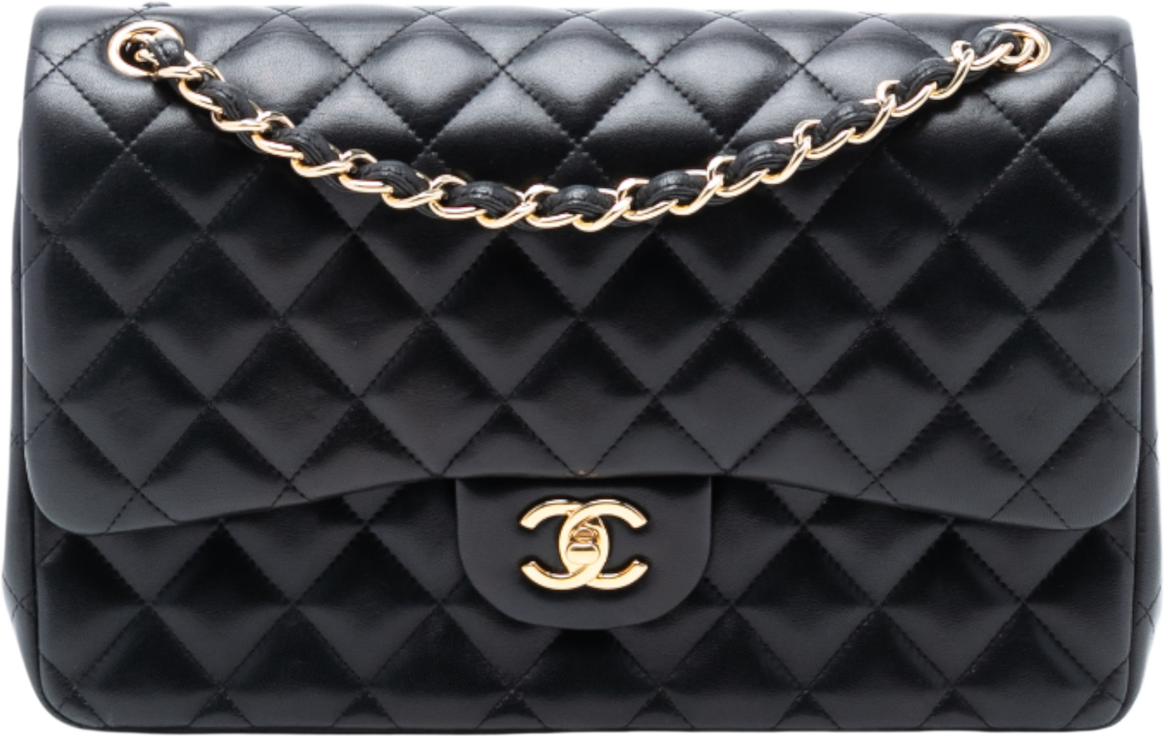 Chanel Jumbo Classic Lambskin Double Flap, från Luxclusif, i färgen black. Klicka för att öppna bilden i stort format