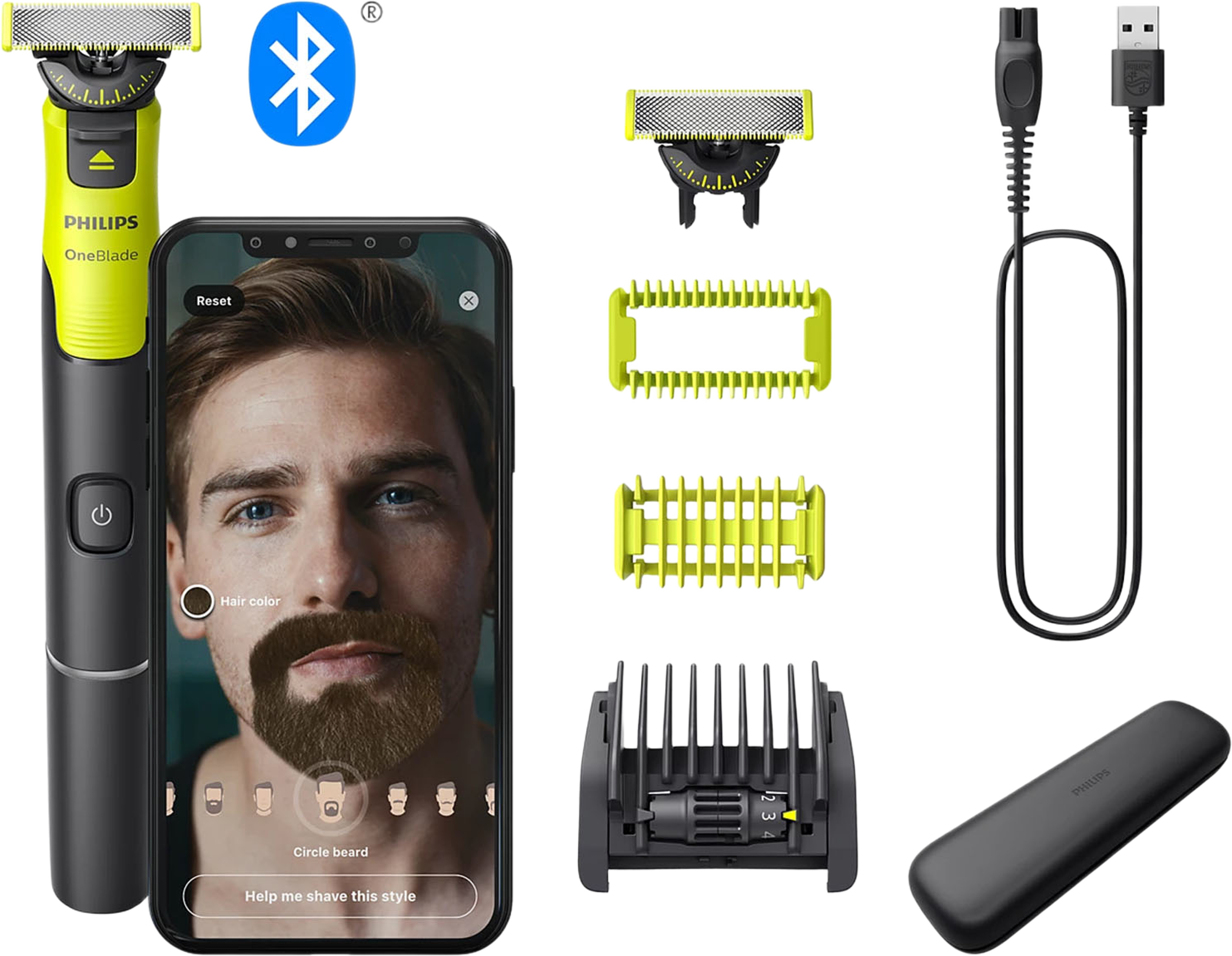 Oneblade 360 With Connectivity 5-i-1 Ansikte + Kropp Qp4631/65, från Philips, i färgen grön. Klicka för att öppna bilden i stort format
