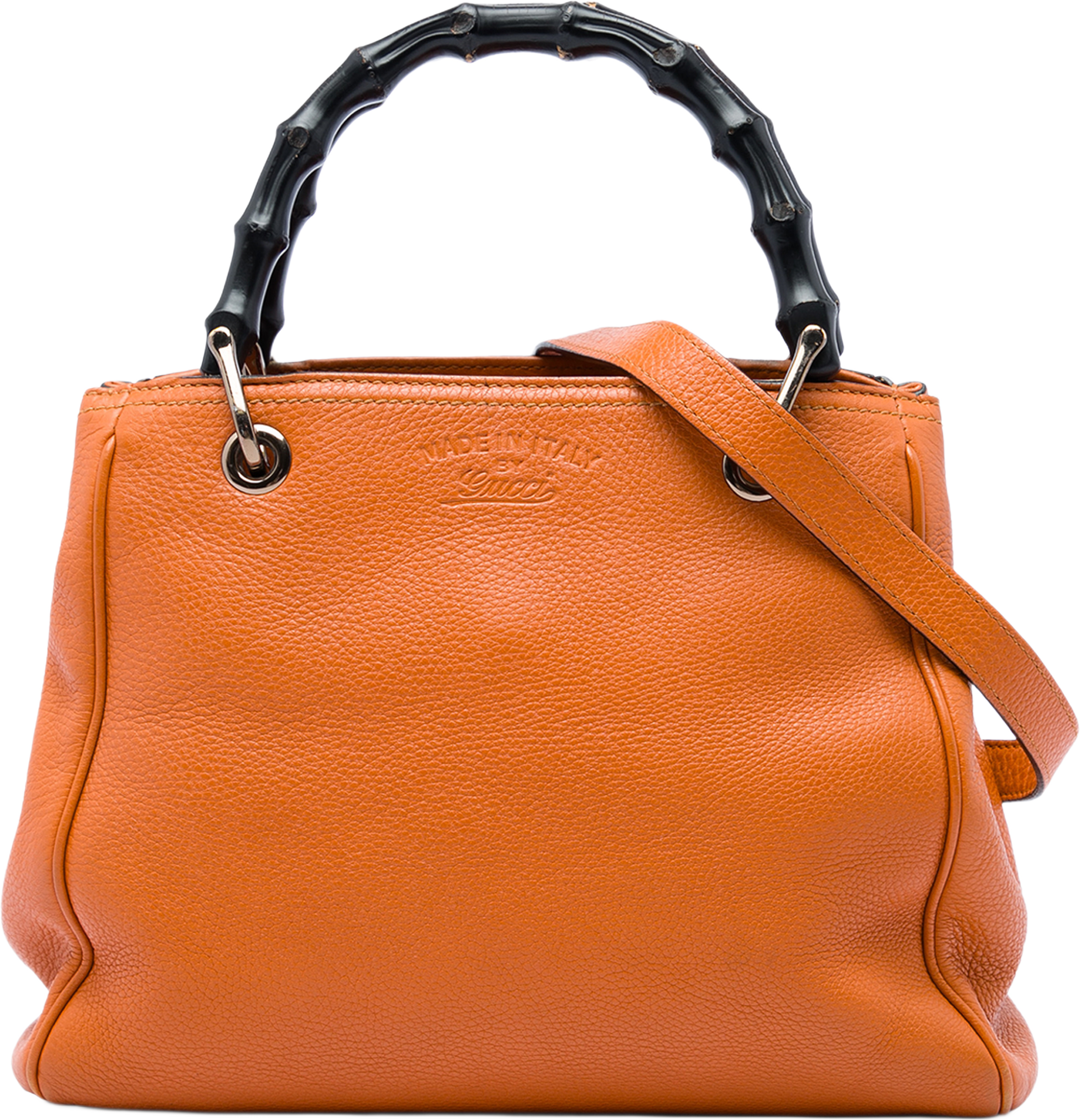 Gucci Small Calfskin Bamboo Shopper Satchel, från Luxclusif, i färgen orange. Klicka för att öppna bilden i stort format