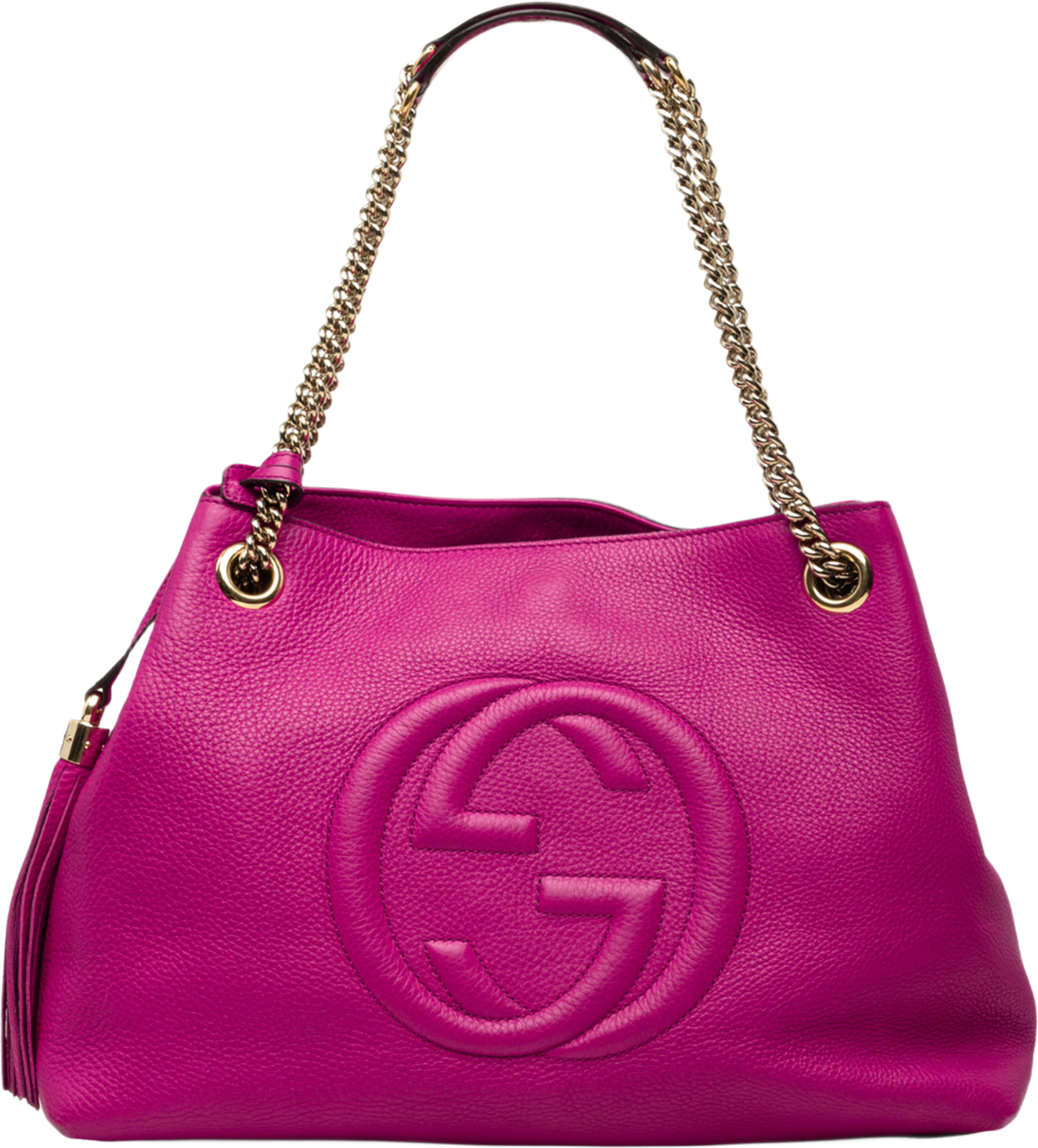 Gucci Medium Calfskin Soho Chain Tote, från Luxclusif, i färgen purpur. Klicka för att öppna bilden i stort format