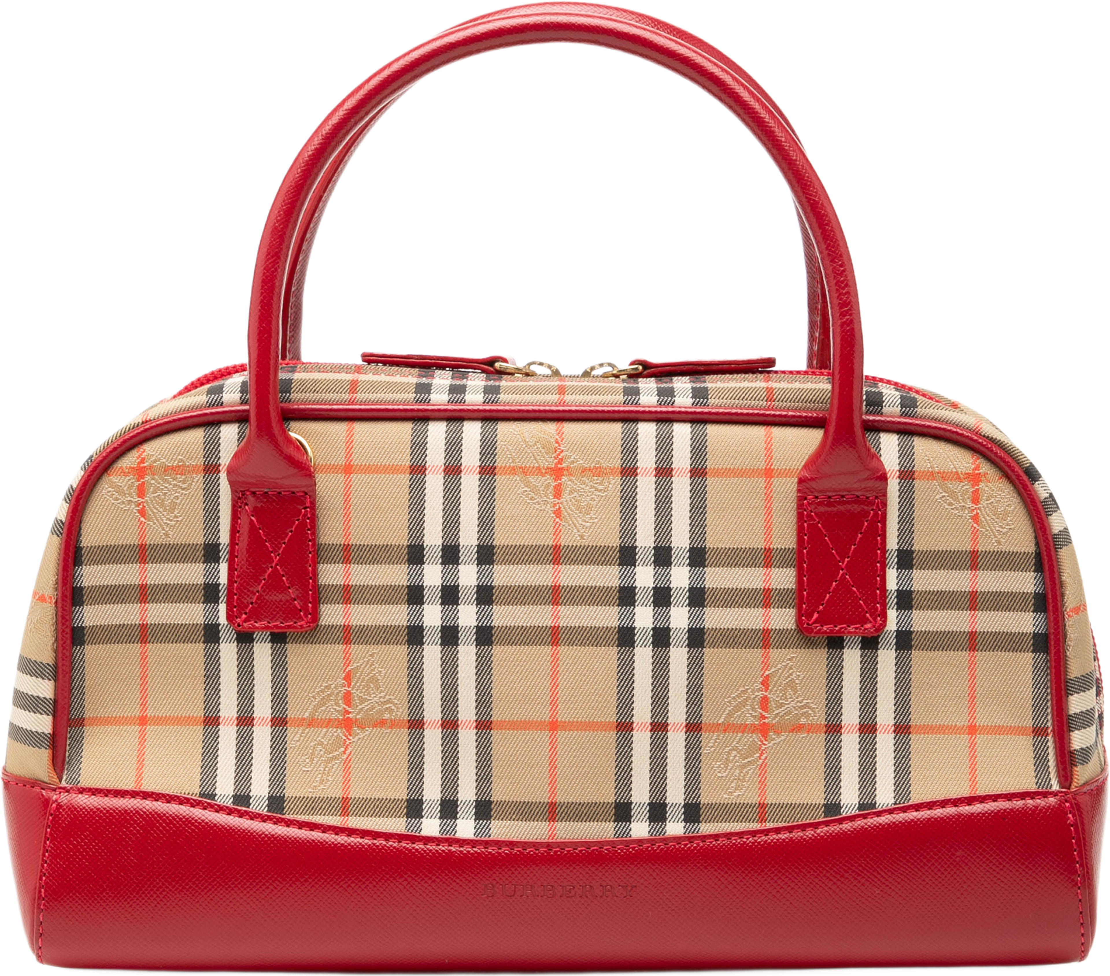 Burberry Haymarket Check Canvas Handbag, från Luxclusif, i färgen beige. Klicka för att öppna bilden i stort format