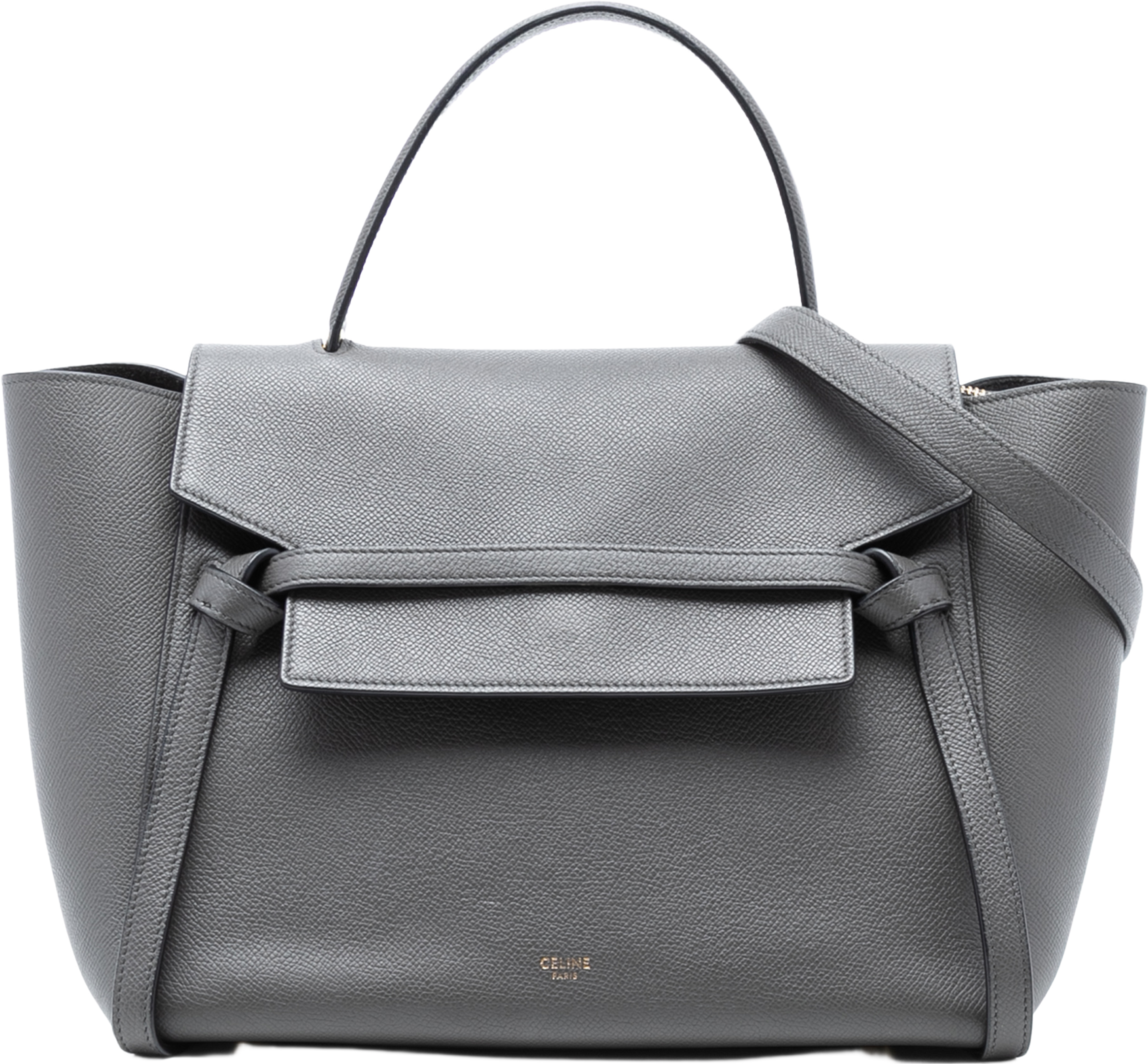 Celine Mini Grained Calfskin Belt Bag, från Luxclusif, i färgen dark gray. Klicka för att öppna bilden i stort format