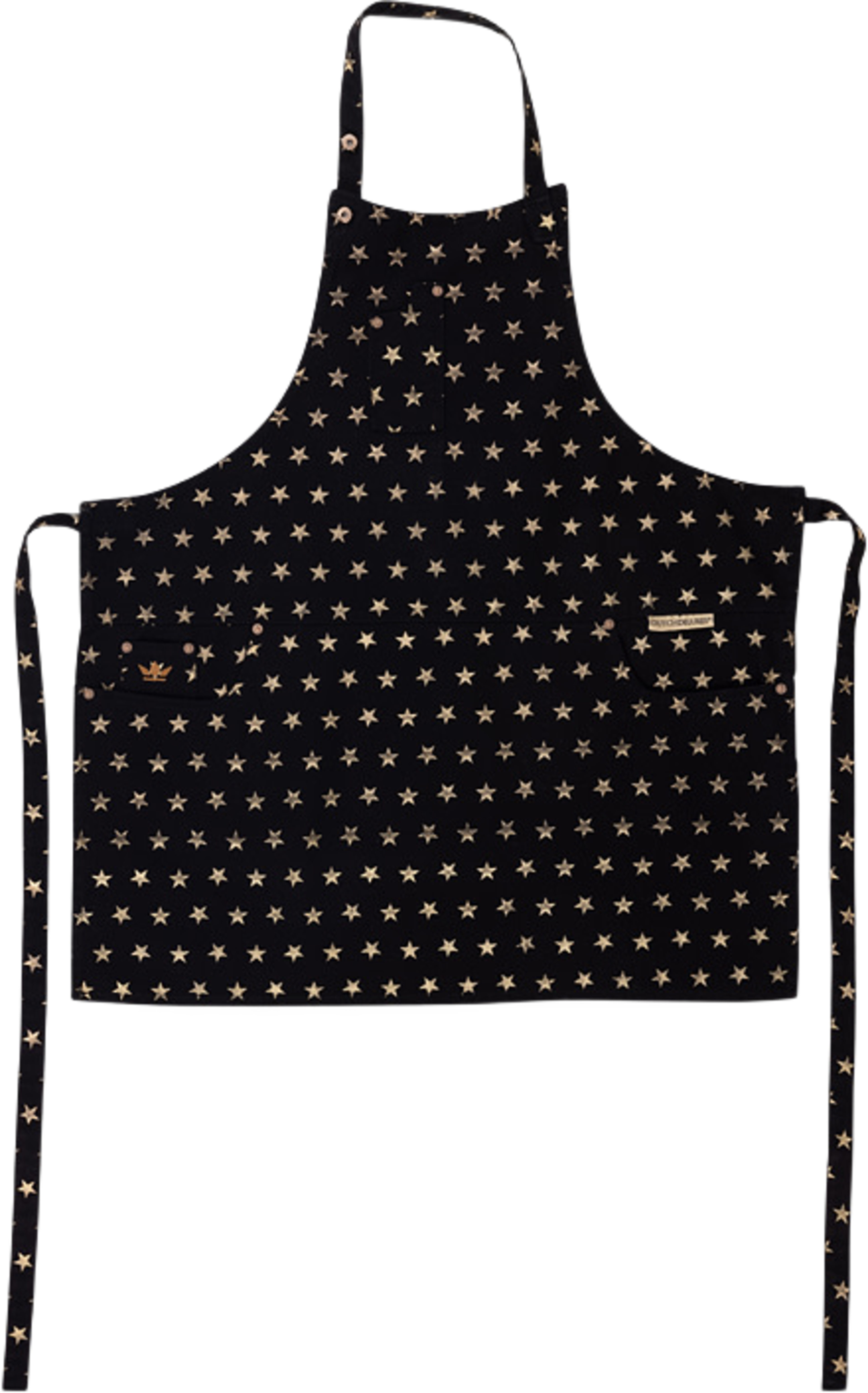 Dutchdeluxes Indigo Jeans – Grill- Eller Köksförkläde – 5 Fickor – Svart Med Stjärnor, från Dutchdeluxes, i färgen black with gold stars. Klicka för att öppna bilden i stort format