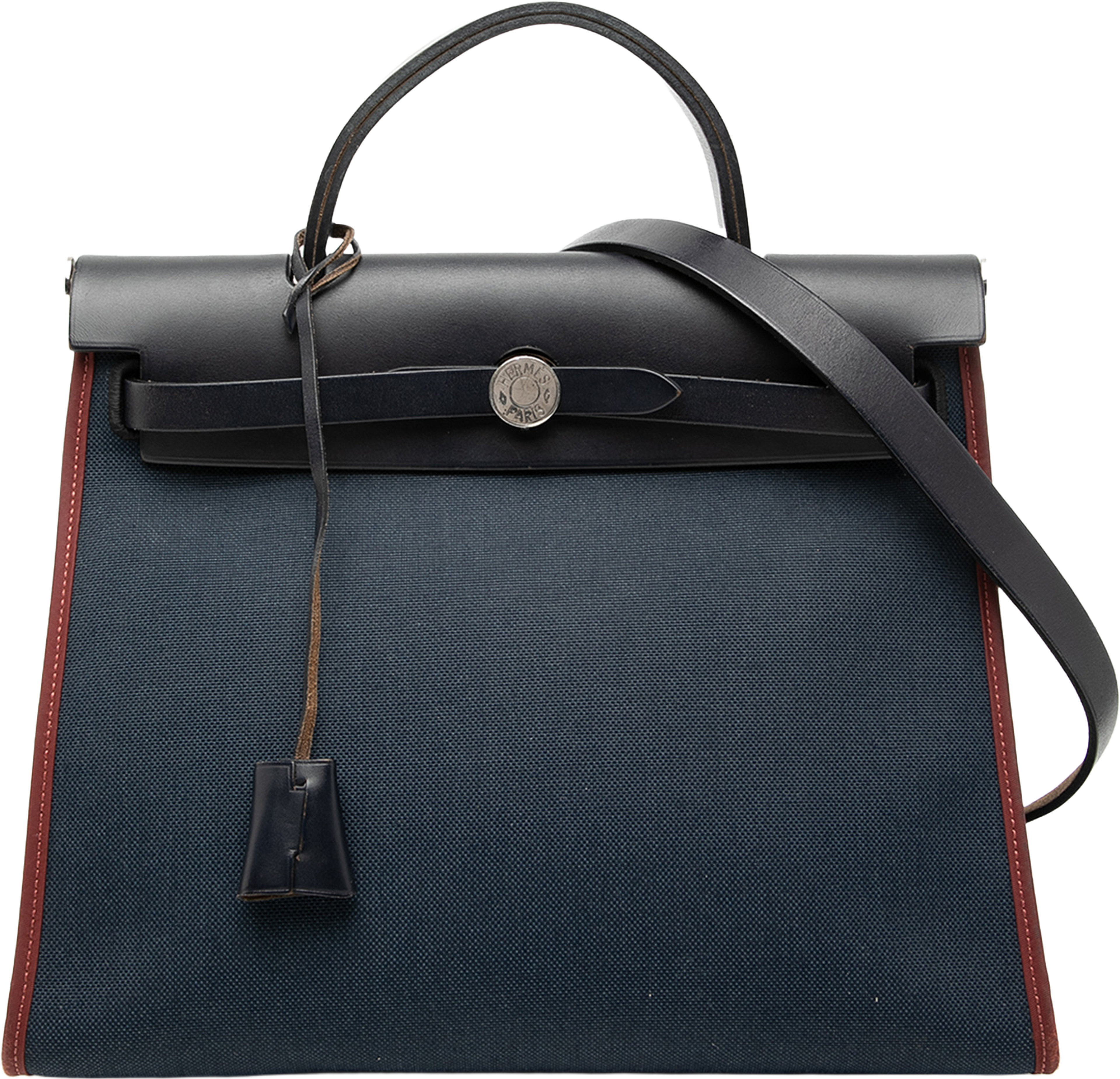 Hermès Toile Herbag Zip 31, från Luxclusif, i färgen navy. Klicka för att öppna bilden i stort format