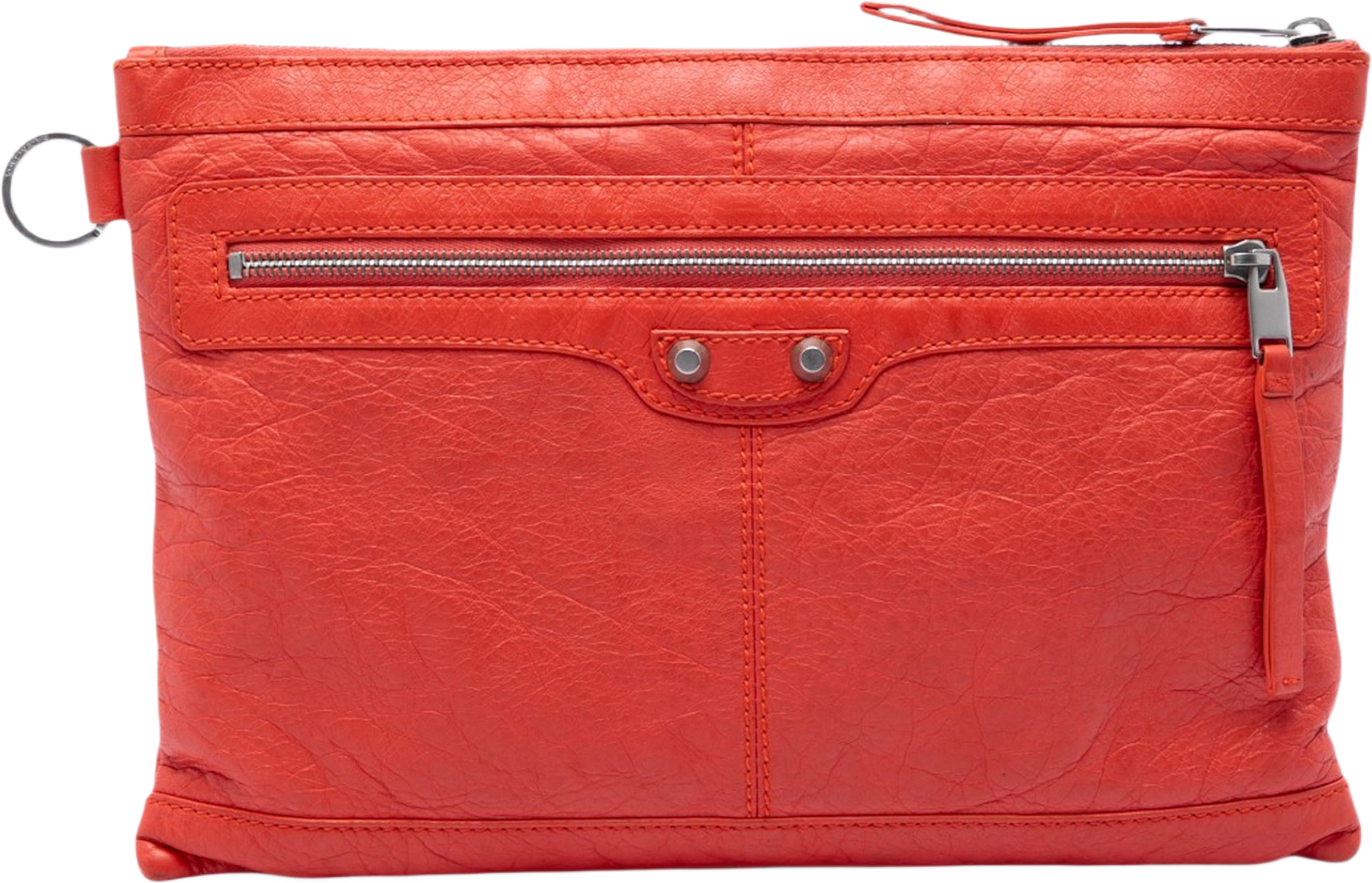 Balenciaga Lambskin Motocross Classic Clip M Clutch, från Luxclusif, i färgen red orange. Klicka för att öppna bilden i stort format