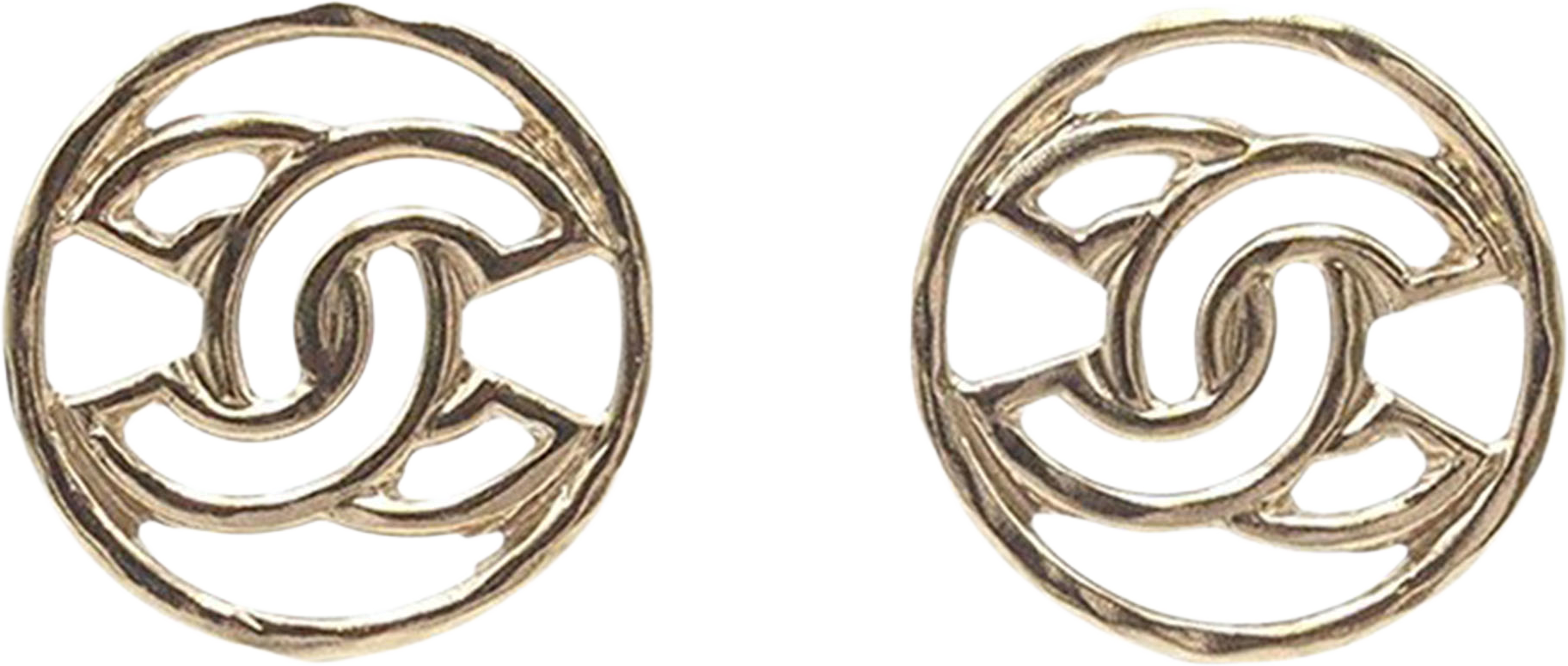 Chanel Gold Plated Cc Round Push Back Earrings, från Luxclusif, i färgen gold. Klicka för att öppna bilden i stort format