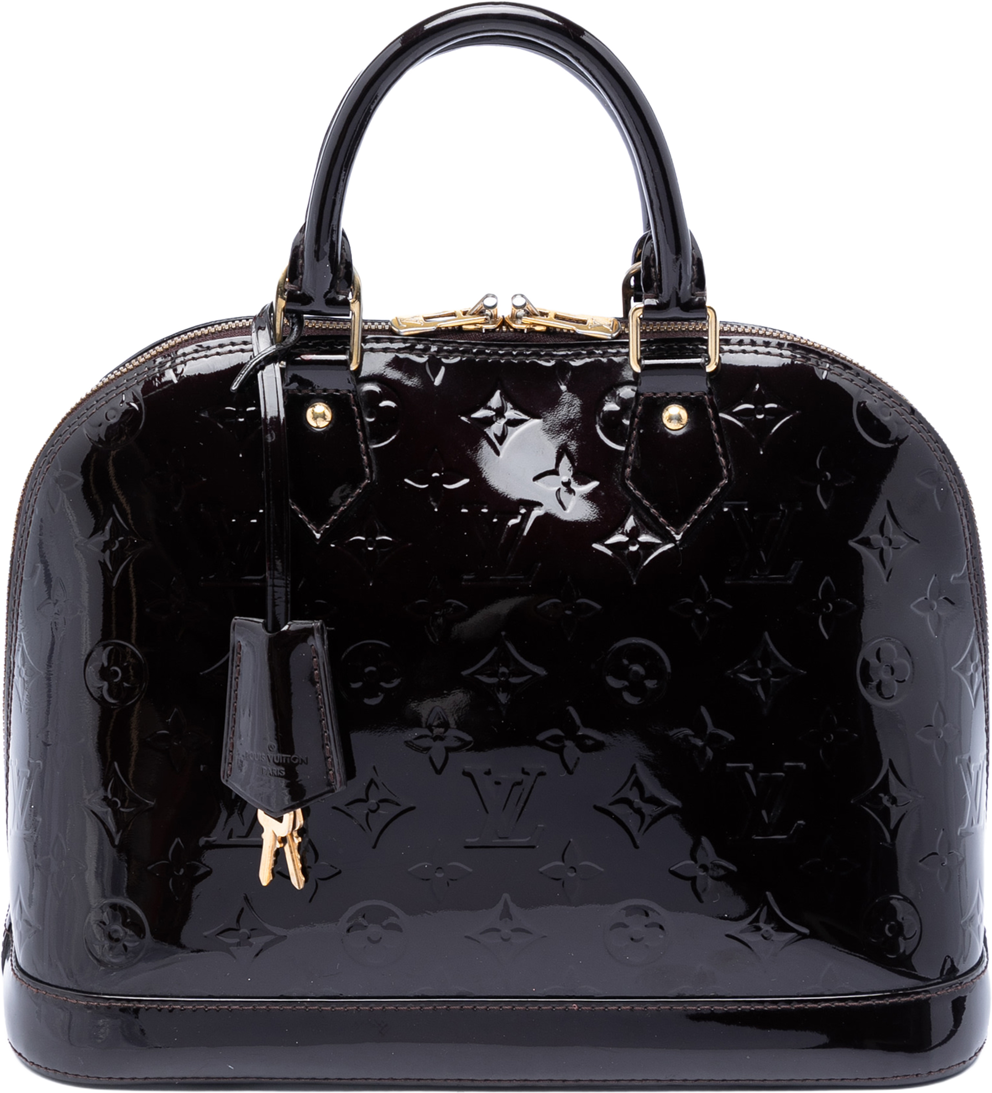 Louis Vuitton Monogram Vernis Alma Pm, från Luxclusif, i färgen plum. Klicka för att öppna bilden i stort format