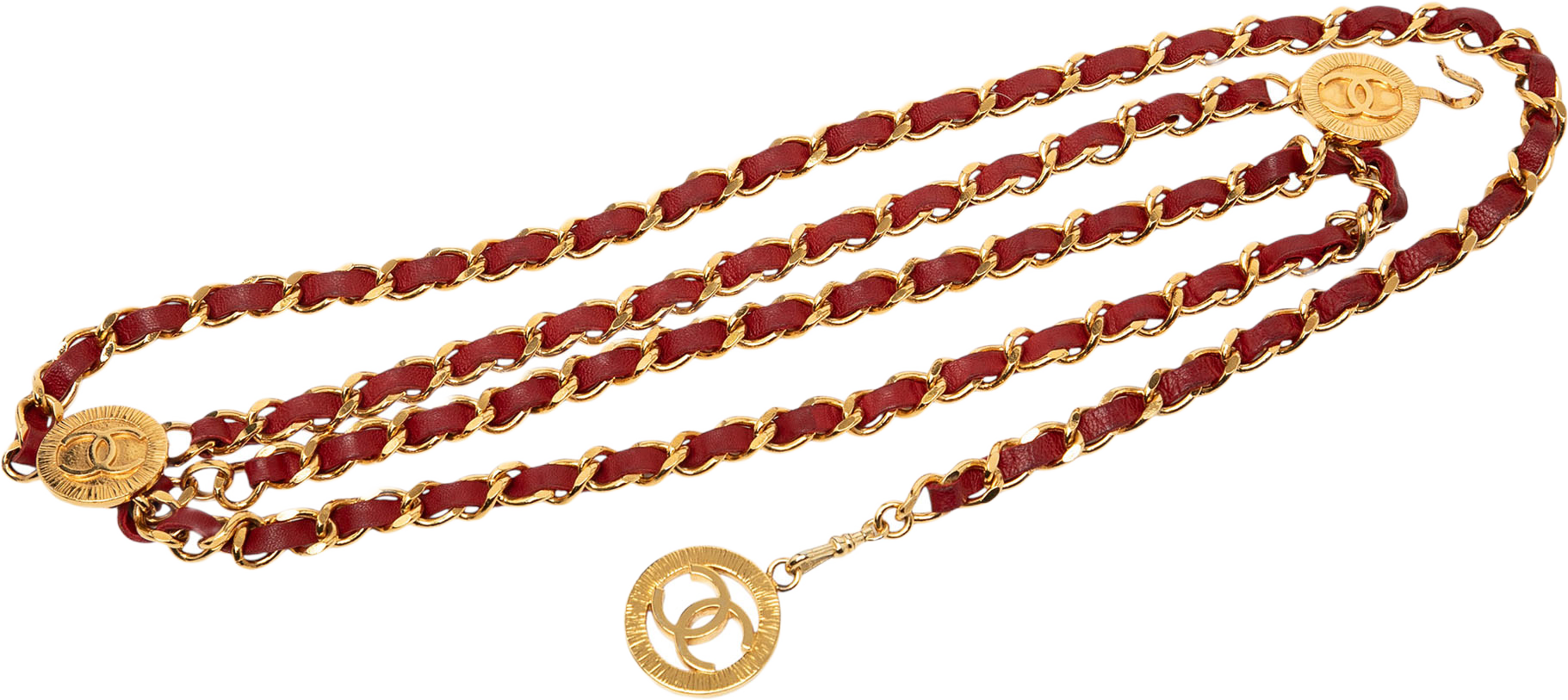 Chanel Gold Plated Leather Woven Medallion Chain Belt, från Luxclusif, i färgen gold. Klicka för att öppna bilden i stort format