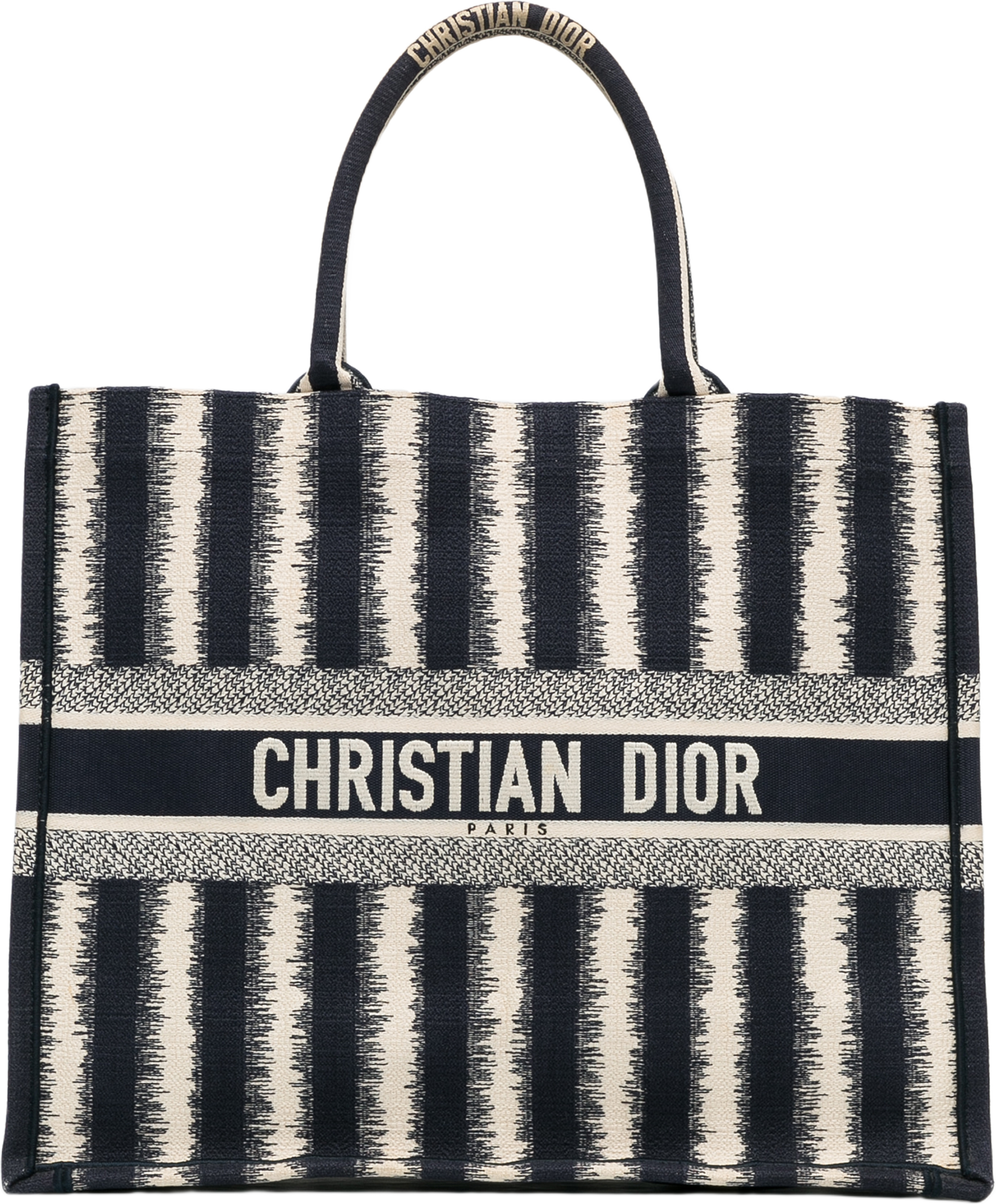 Dior Large Striped Book Tote, från Luxclusif, i färgen dark blue. Klicka för att öppna bilden i stort format