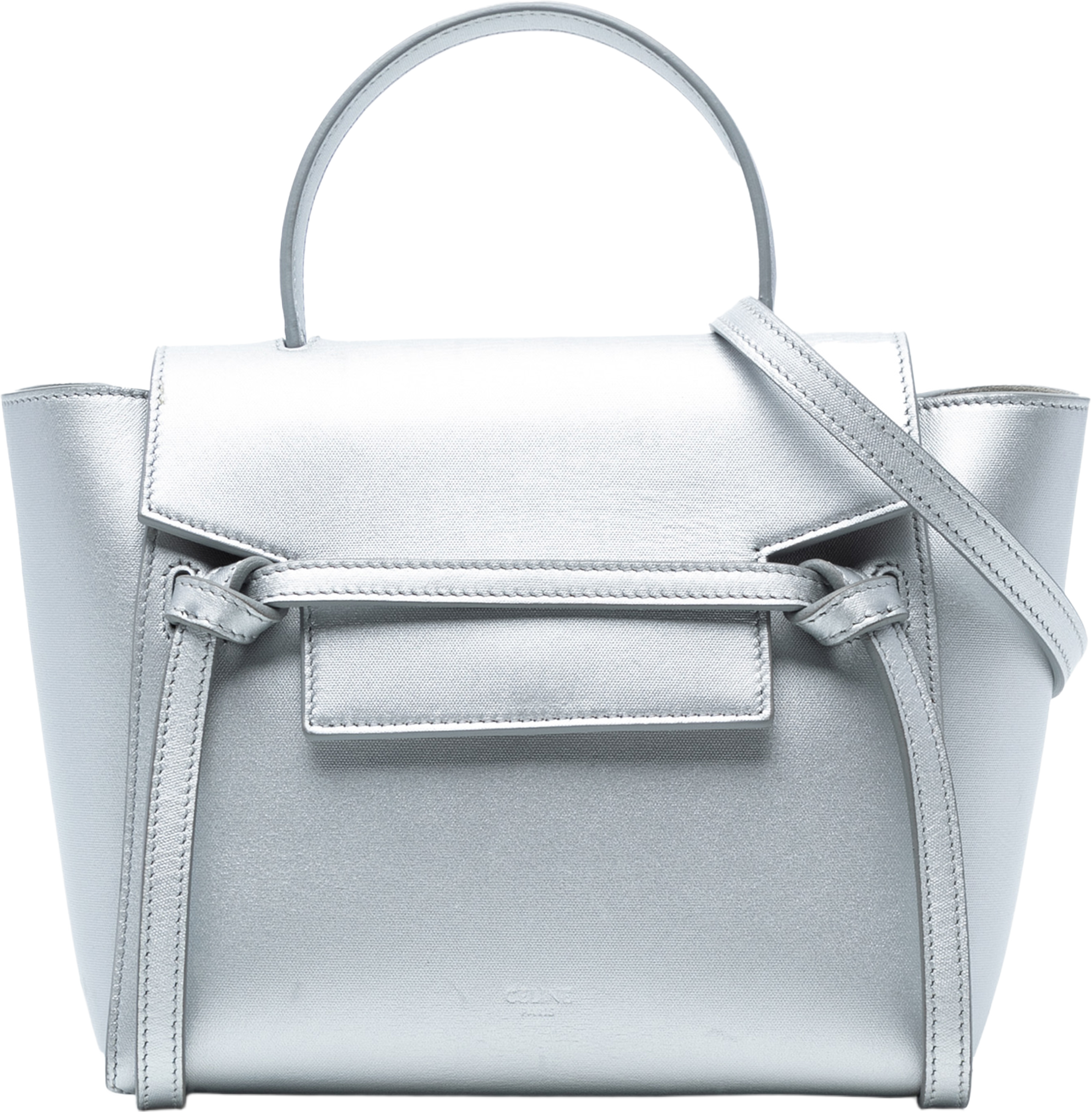 Celine Nano Laminated Calfskin Belt Bag, från Luxclusif, i färgen silver. Klicka för att öppna bilden i stort format