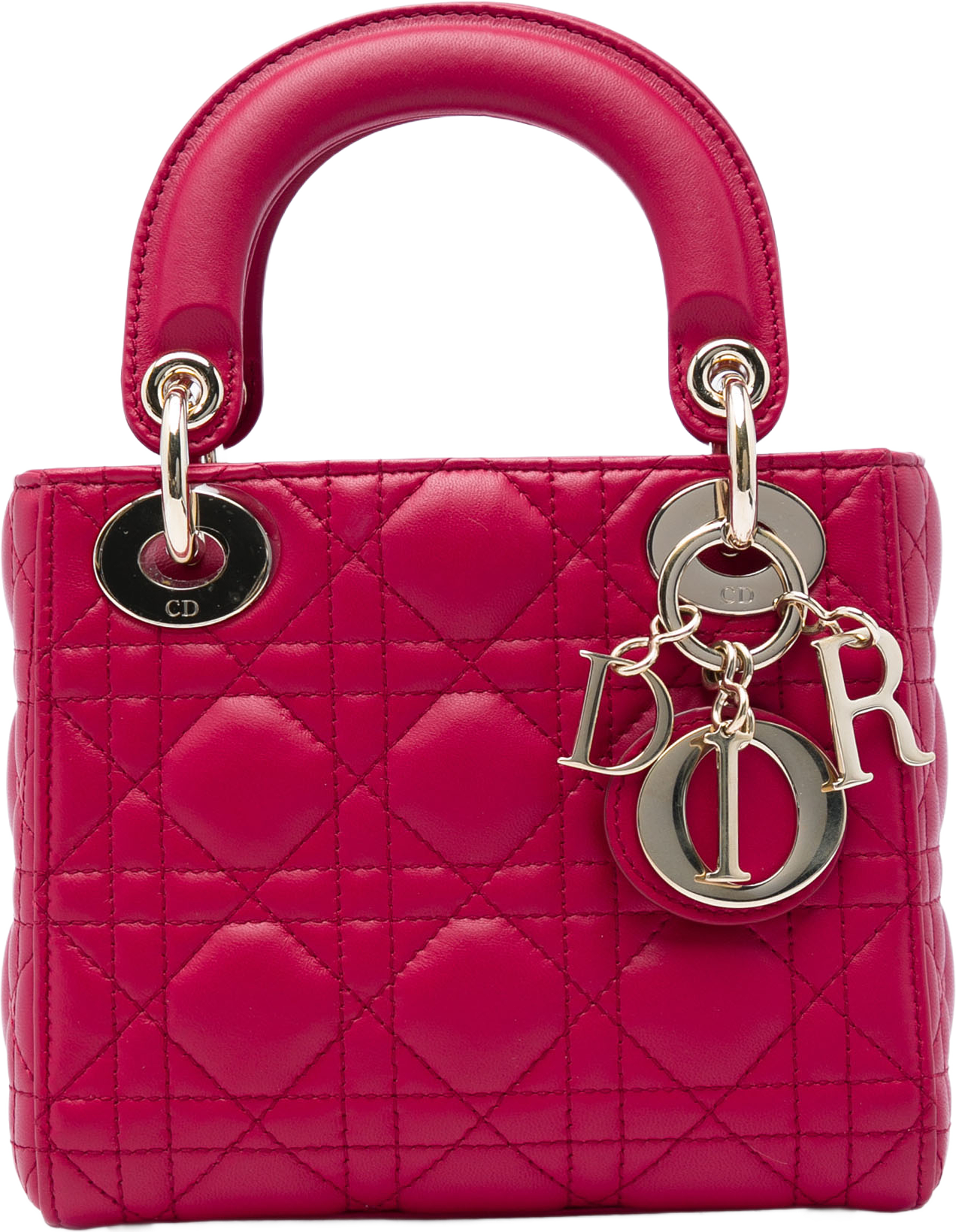Dior Mini Lambskin Cannage Lady Dior, från Luxclusif, i färgen röd. Klicka för att öppna bilden i stort format