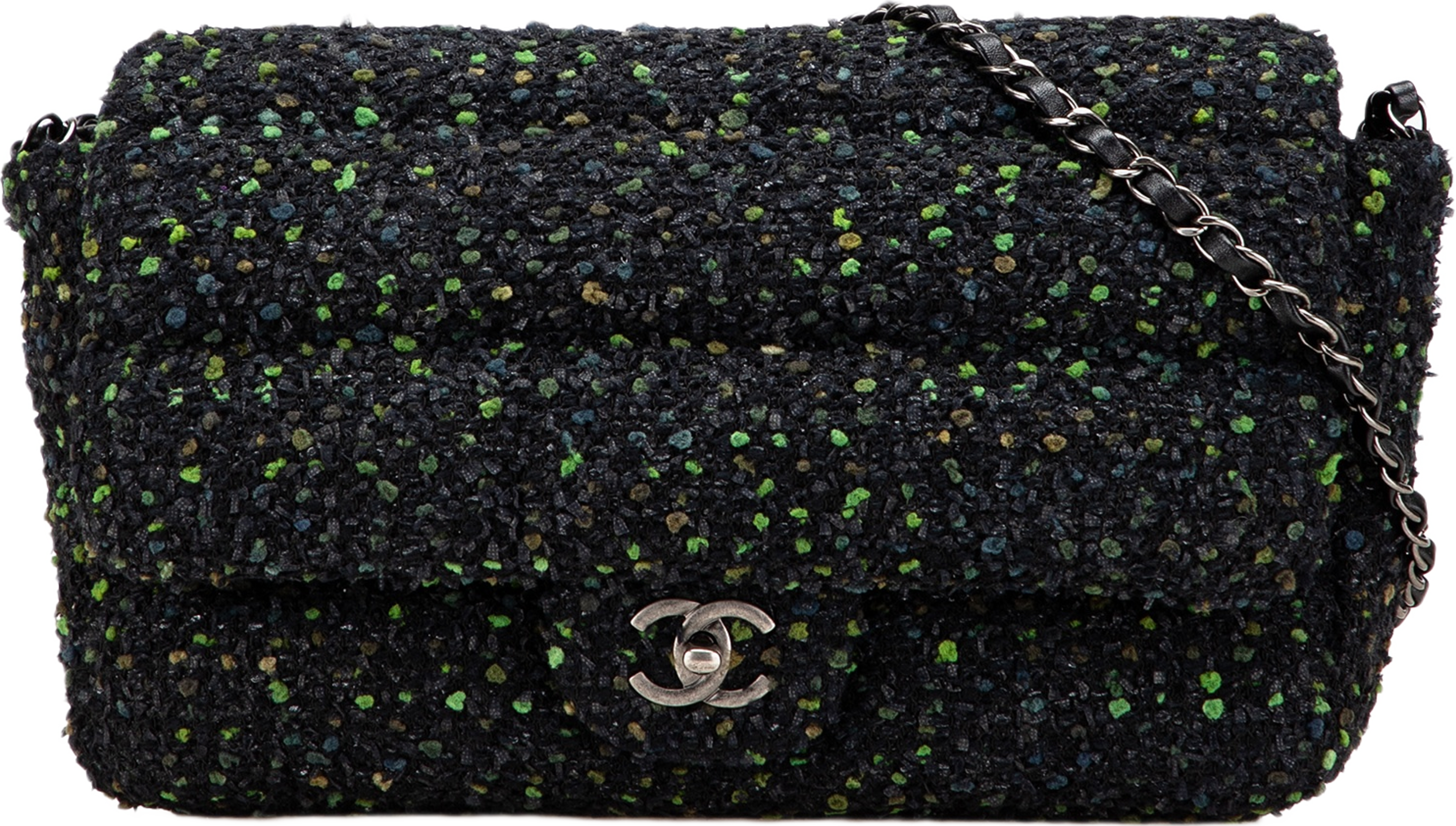 Chanel Cc Tweed Flap, från Luxclusif, i färgen black. Klicka för att öppna bilden i stort format