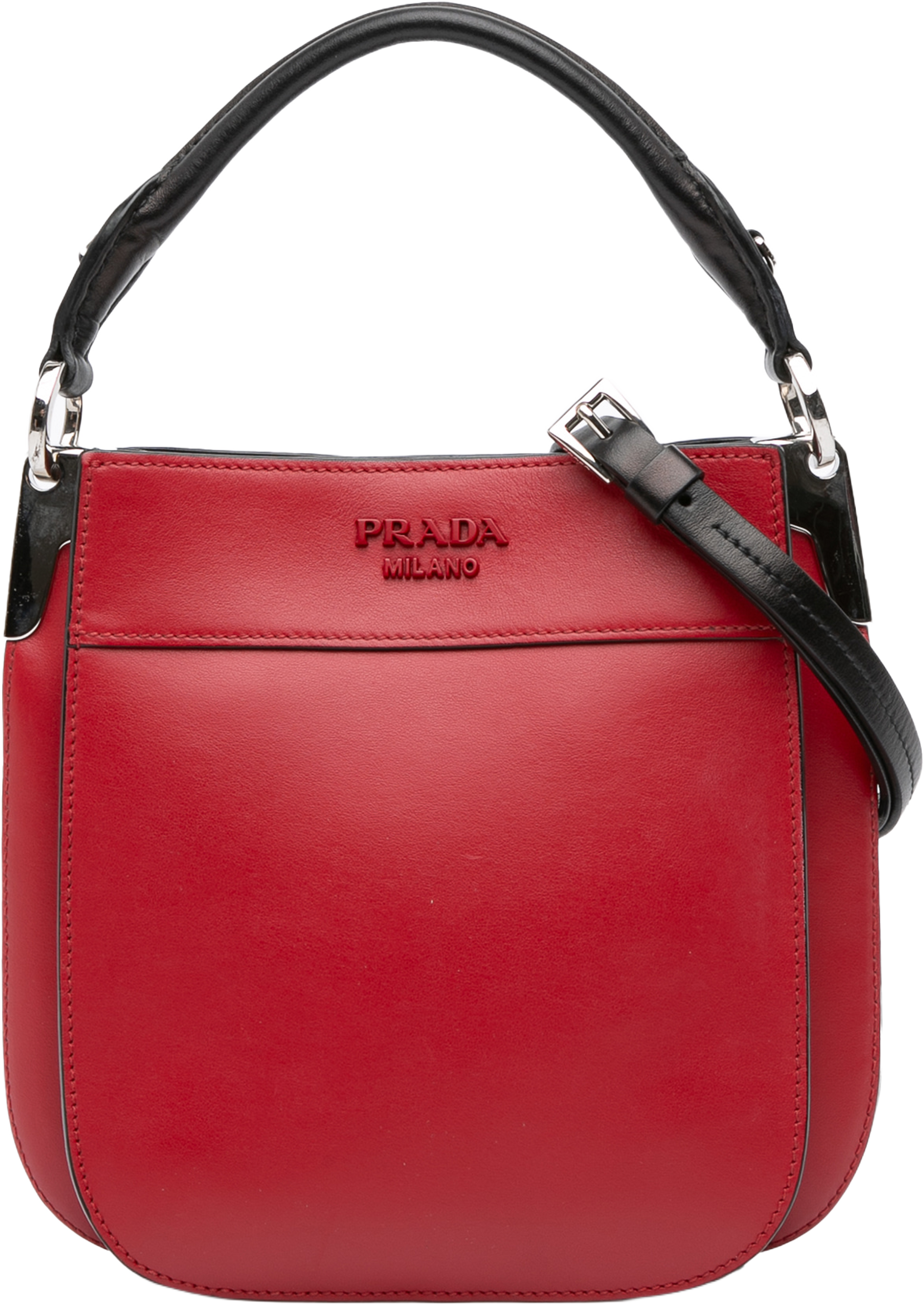 Prada Small City Calf Margit Satchel, från Luxclusif, i färgen red. Klicka för att öppna bilden i stort format