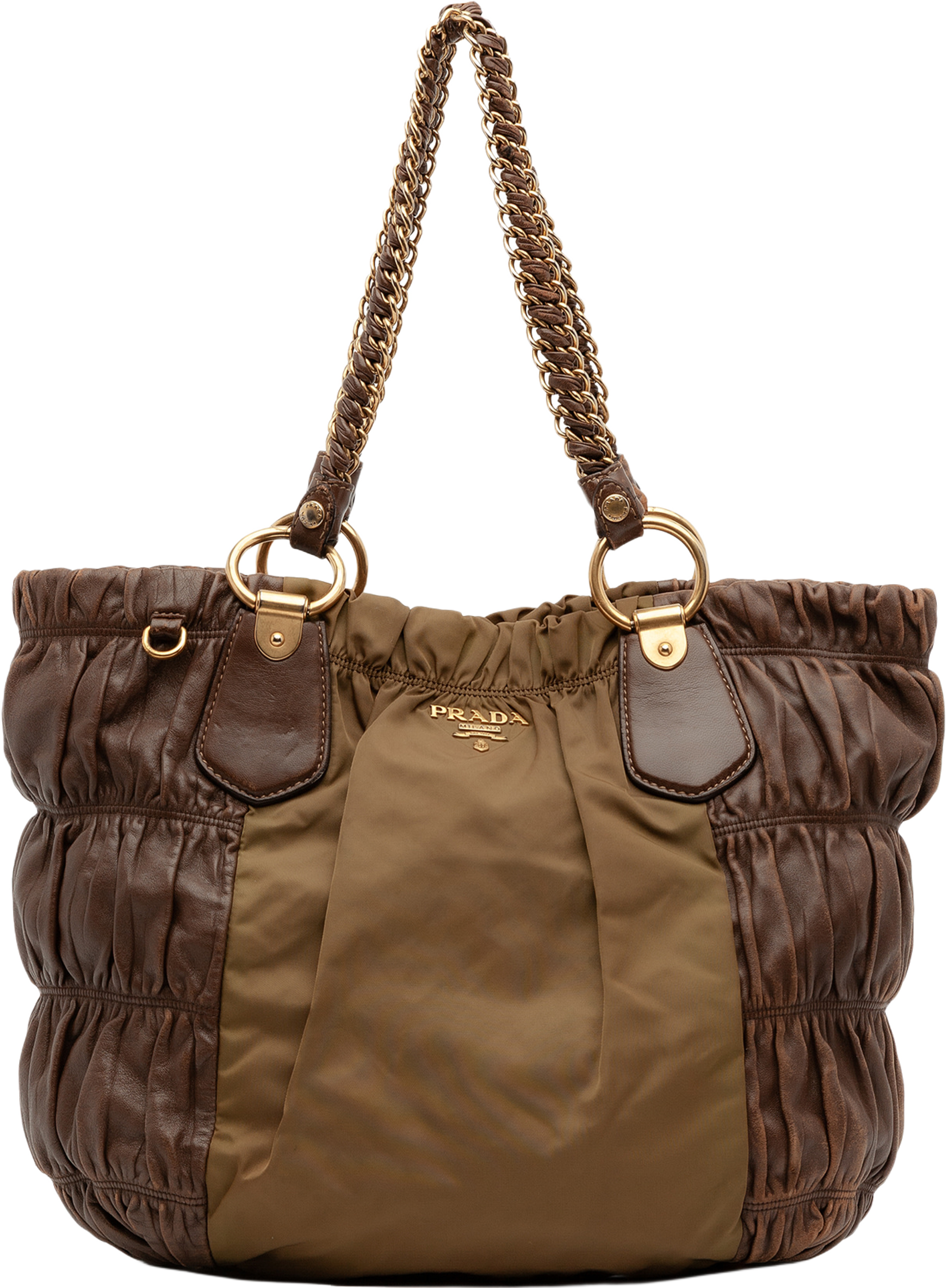 Prada Tessuto And Nappa Gaufre Tote, från Luxclusif, i färgen brown. Klicka för att öppna bilden i stort format