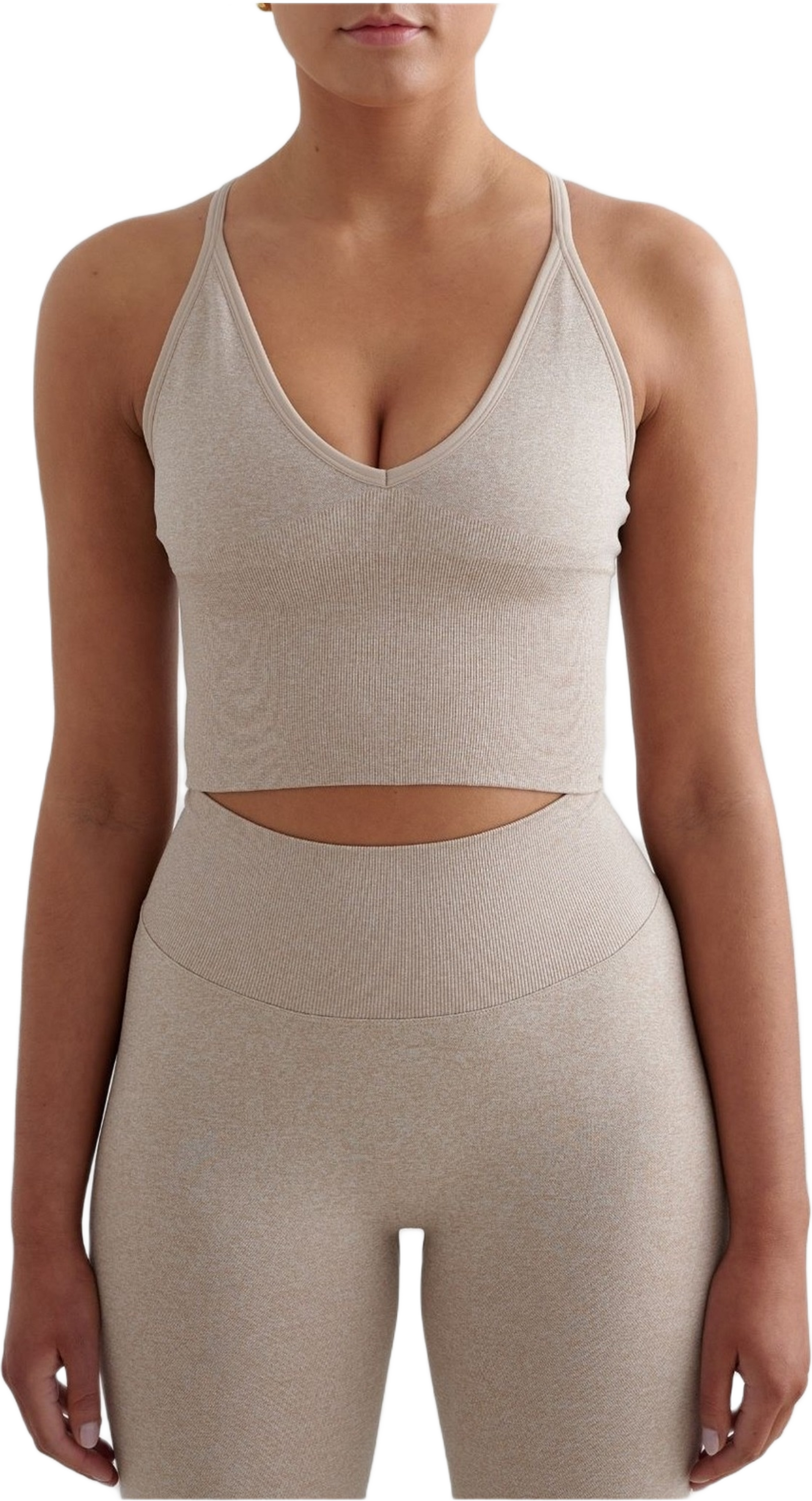 Shape Seamless Cross Back Bralette, från aim'n, i färgen beige melange.