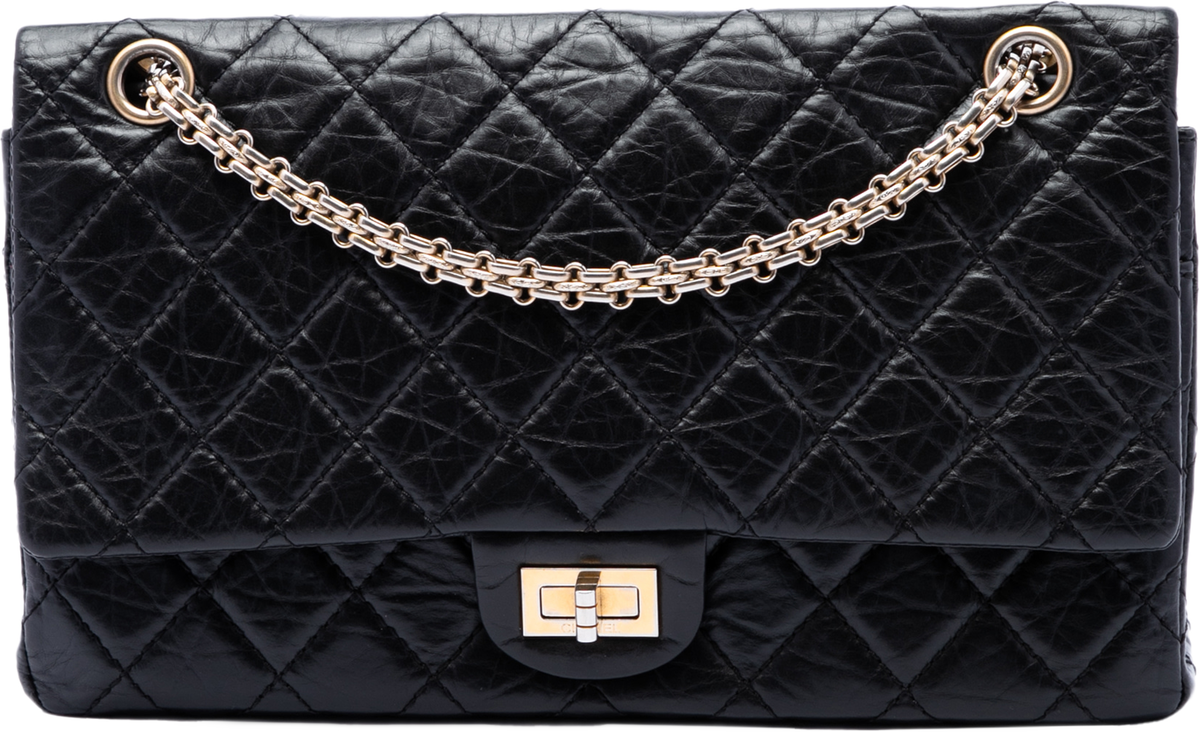 Chanel Quilted Aged Calfskin Reissue 2.55 Double Flap 226, från Luxclusif, i färgen svart. Klicka för att öppna bilden i stort format