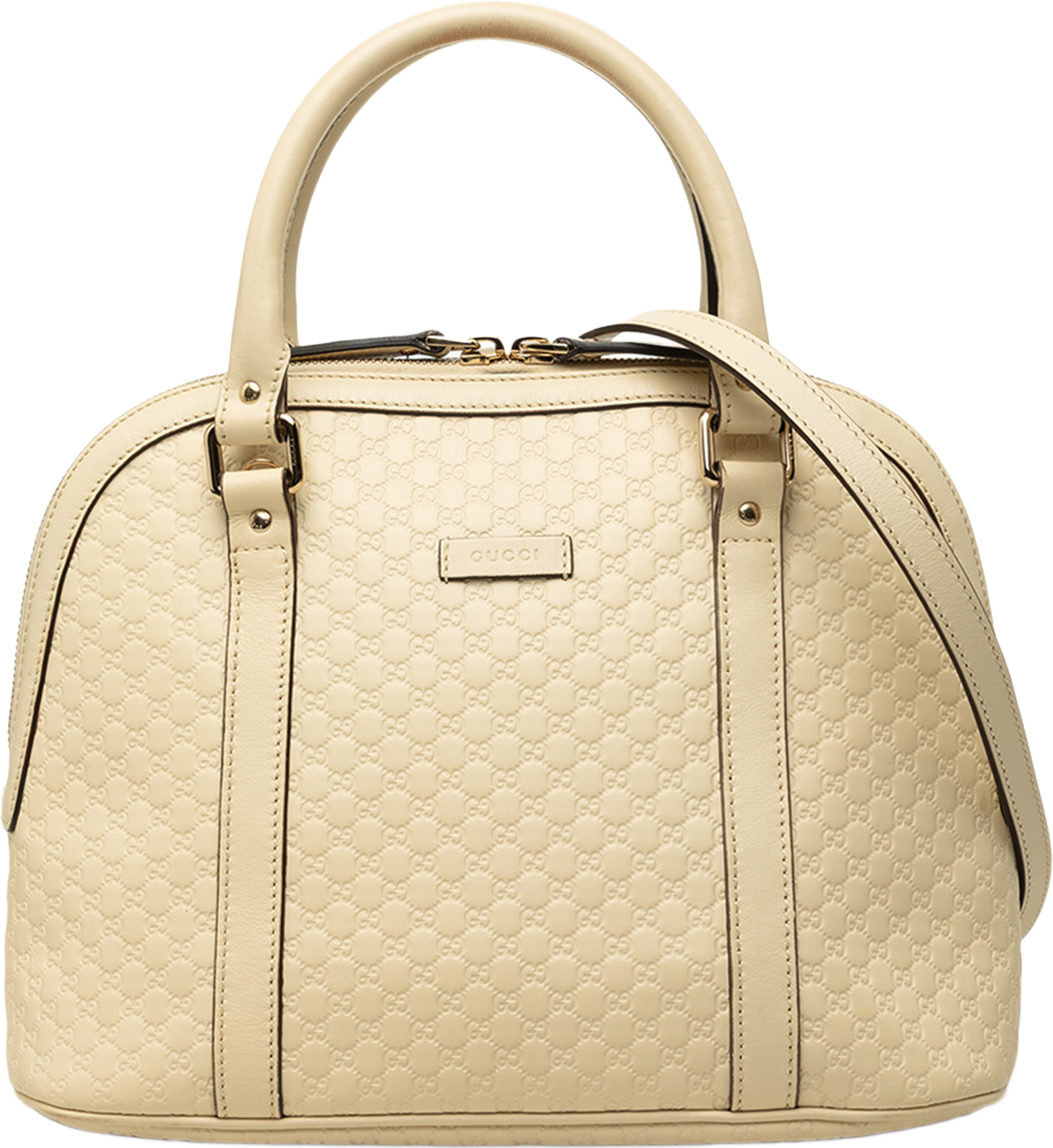 Gucci Medium Microguccissima Dome Satchel, från Luxclusif, i färgen vit. Klicka för att öppna bilden i stort format