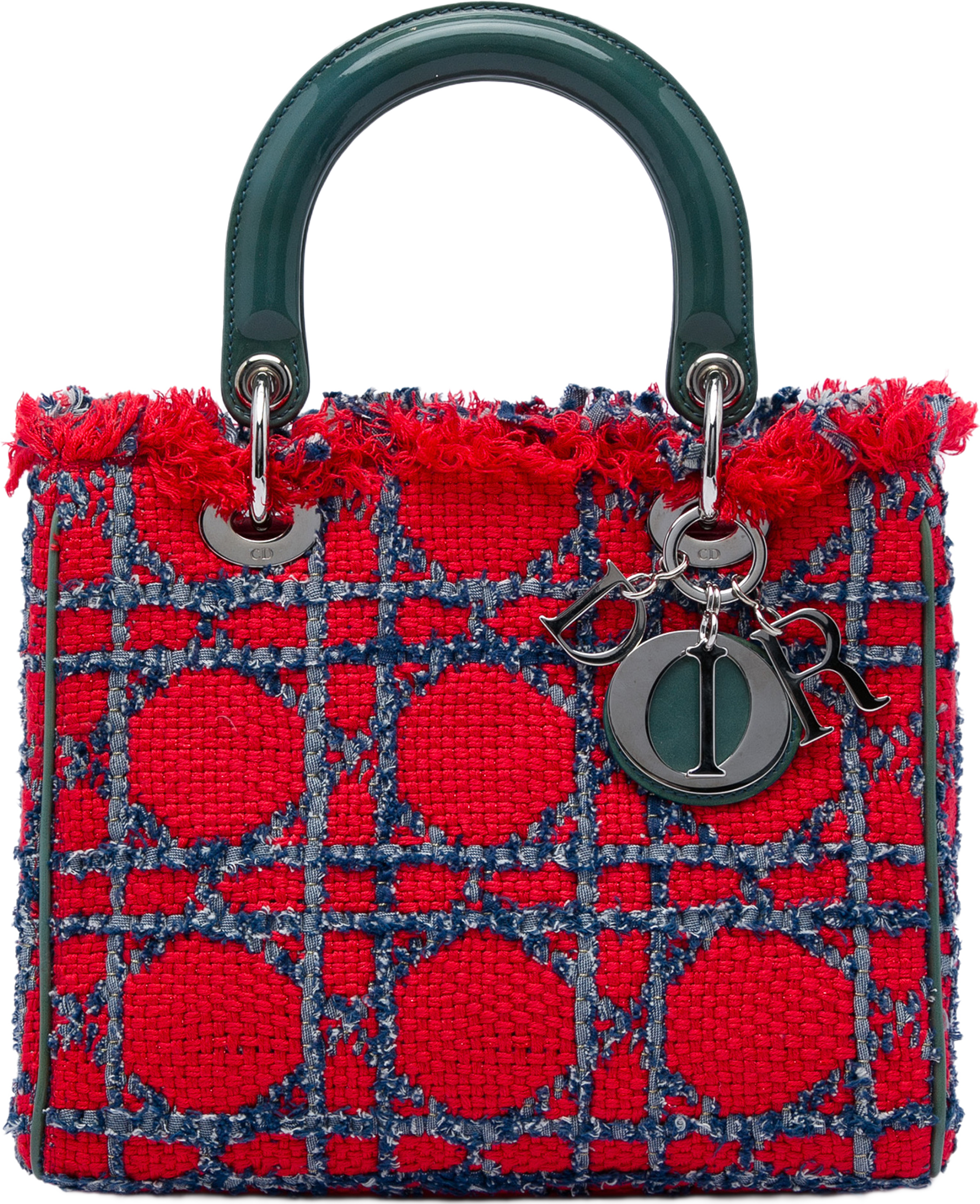 Dior Medium Tweed Cannage Fringe Lady Dior, från Luxclusif, i färgen röd. Klicka för att öppna bilden i stort format