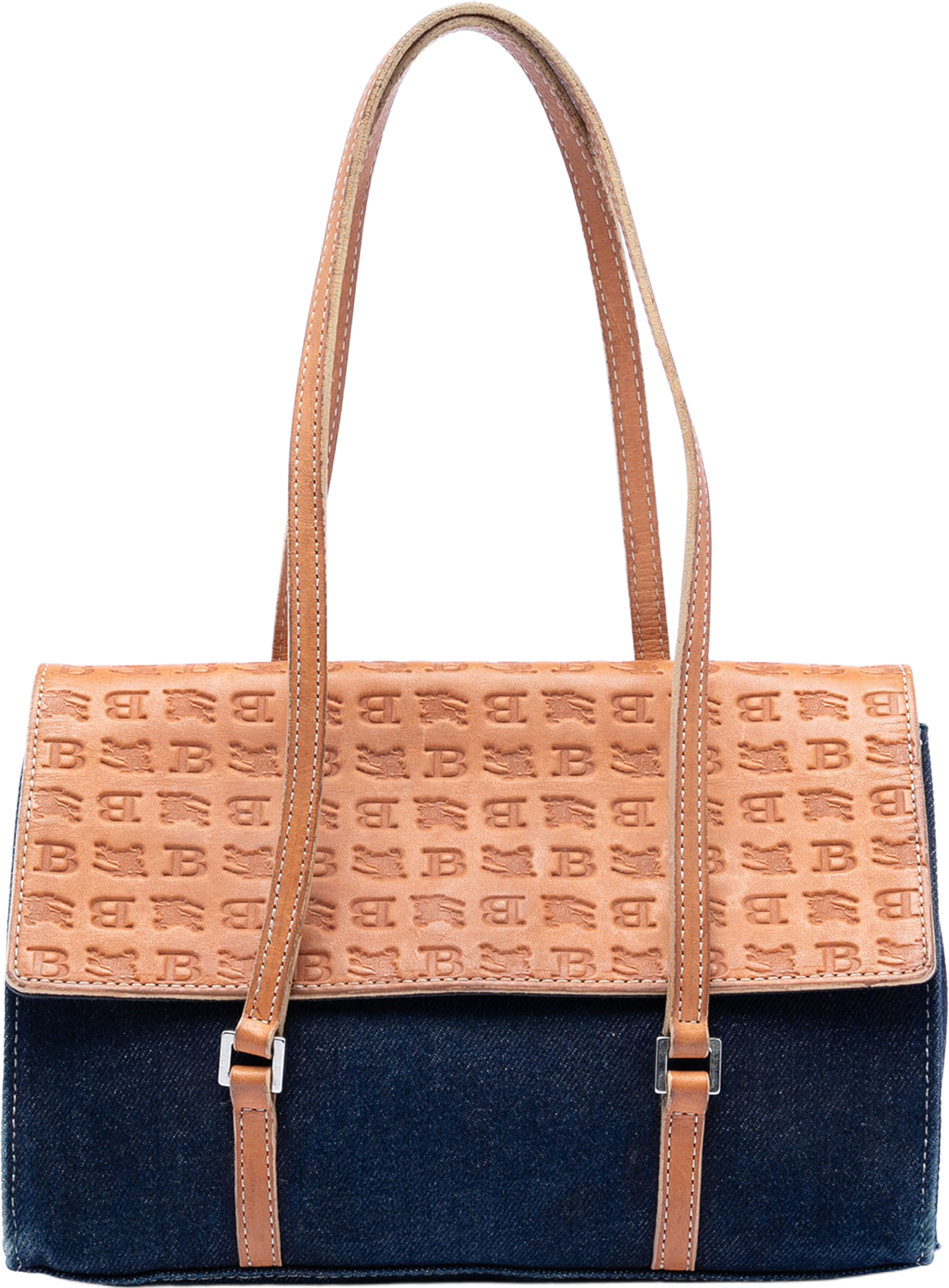 Burberry Denim And Embossed Leather Handbag, från Luxclusif, i färgen dark blue. Klicka för att öppna bilden i stort format