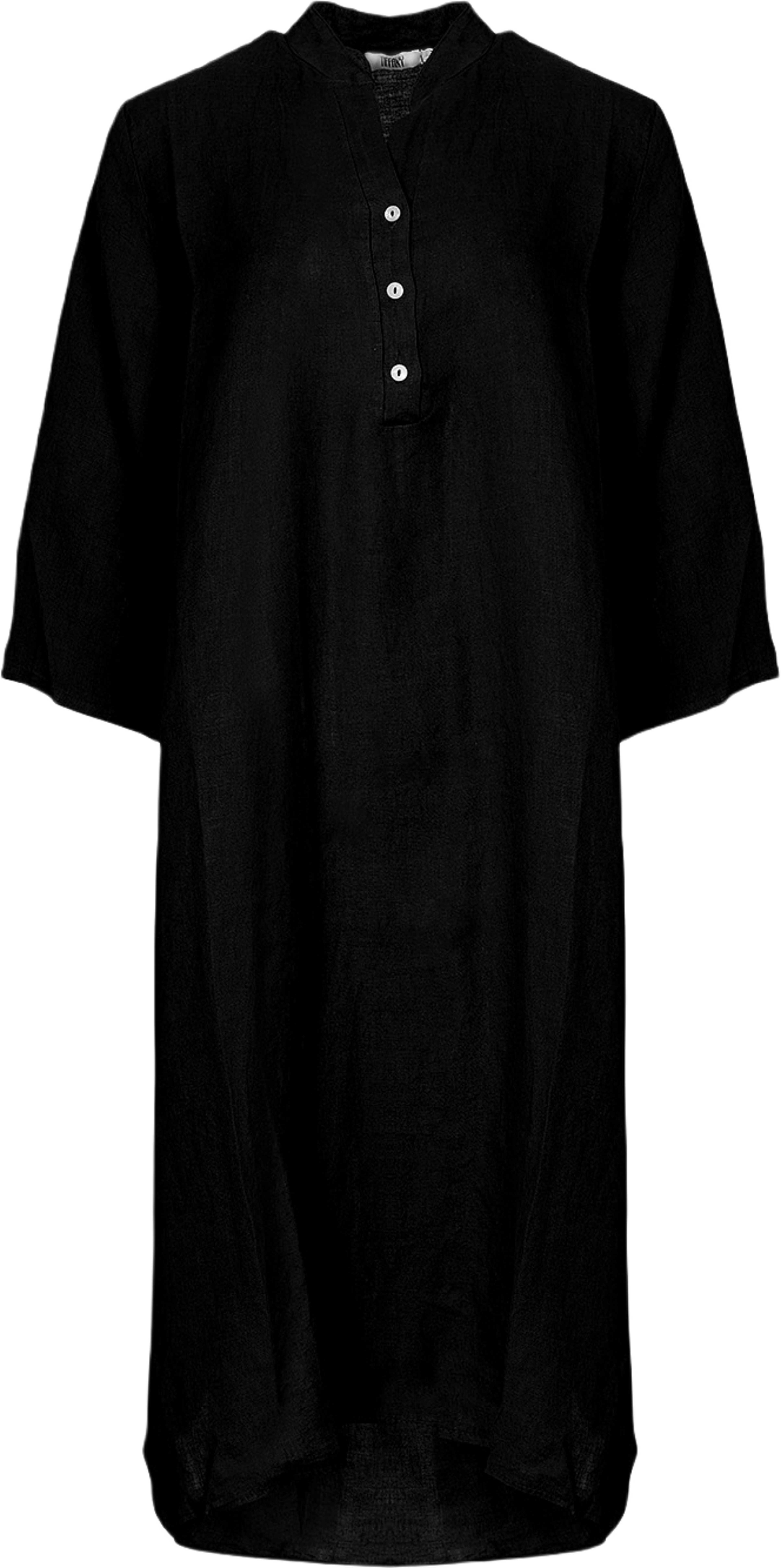 18970p,  Long Shirt Dress With Pocket, Linen - Black