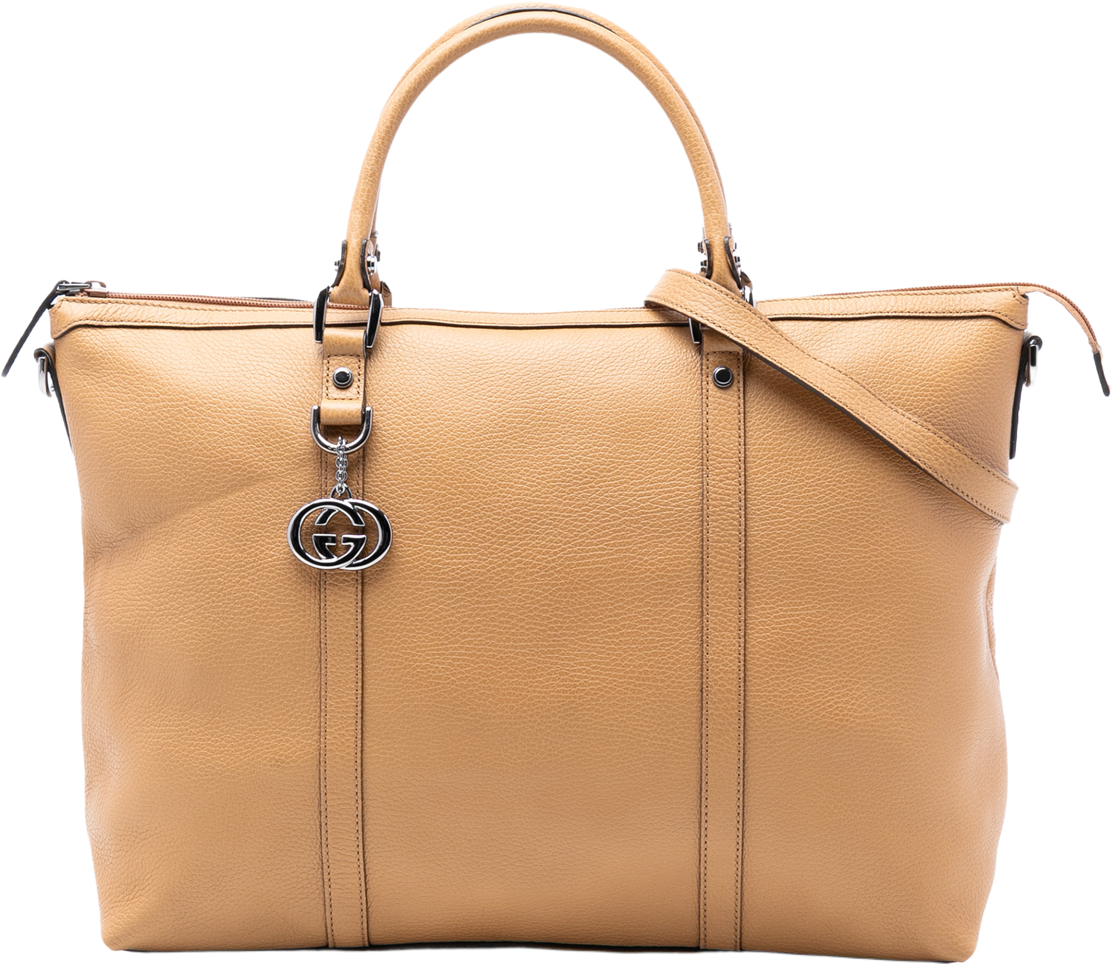 Gucci Leather Gg Charm Satchel, från Luxclusif, i färgen caramel. Klicka för att öppna bilden i stort format