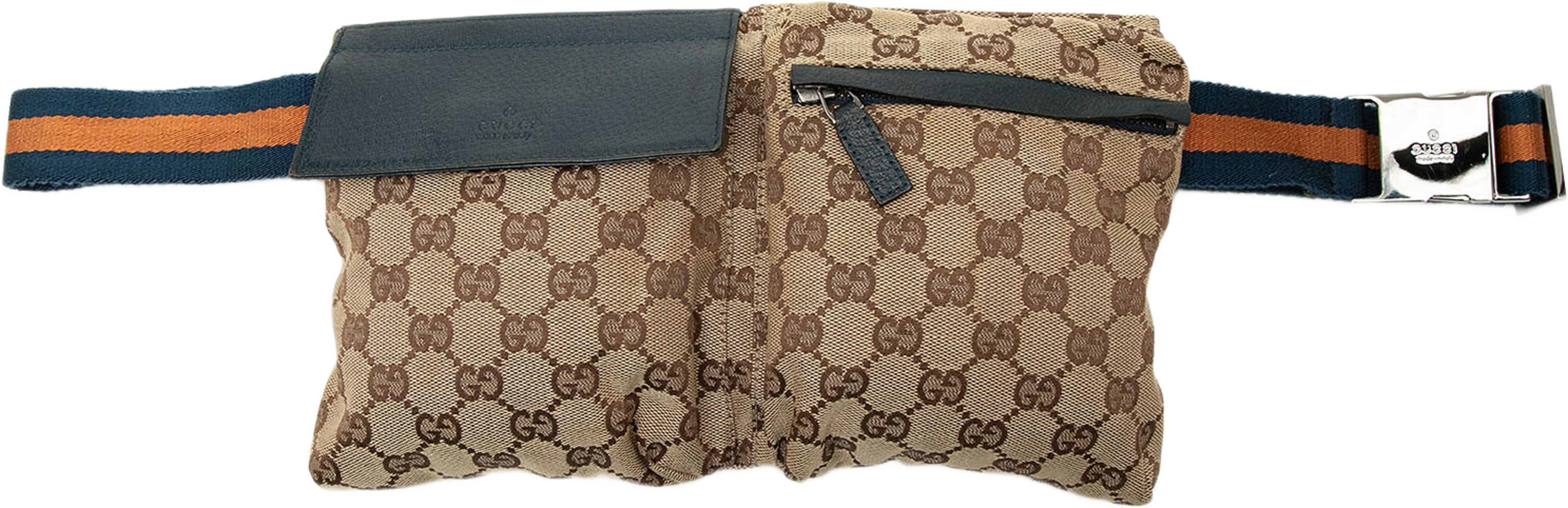 Gucci Gg Canvas Web Double Pocket Belt Bag, från Luxclusif, i färgen beige. Klicka för att öppna bilden i stort format