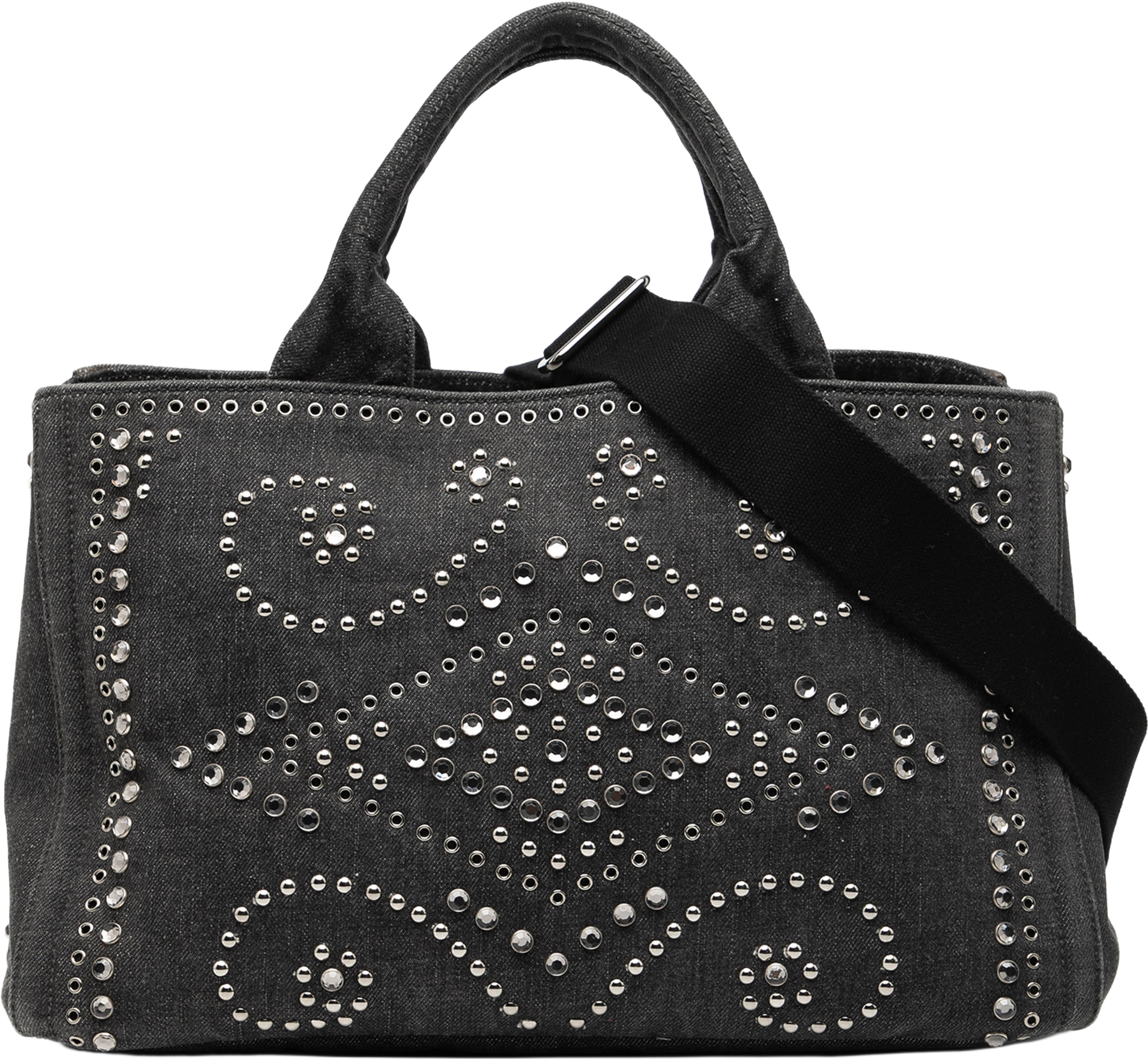 Prada Denim Canapa Bijoux Satchel, från Luxclusif, i färgen black. Klicka för att öppna bilden i stort format