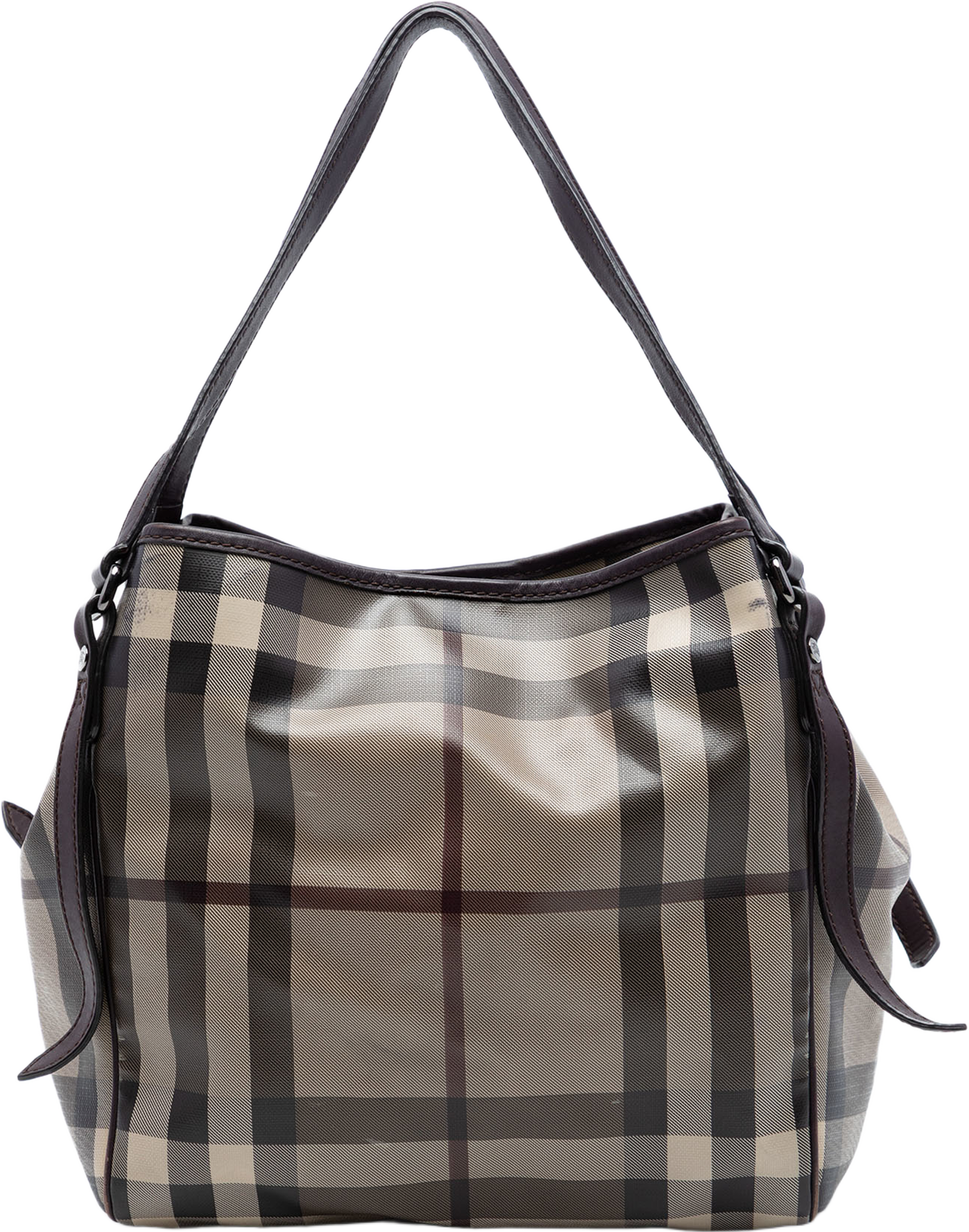 Burberry Small Smoke Check Coated Canvas Canterbury Tote, från Luxclusif, i färgen brown. Klicka för att öppna bilden i stort format
