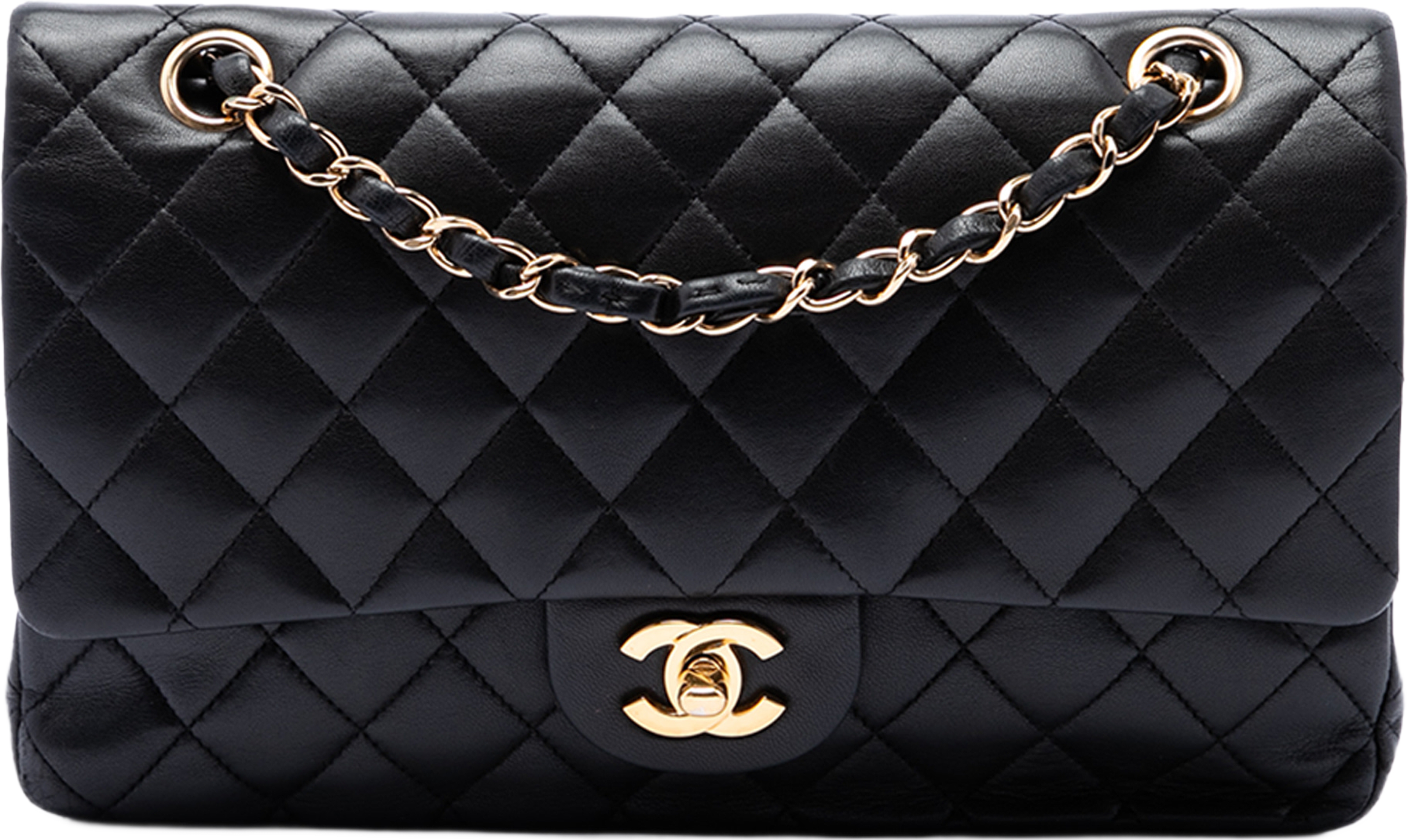 Chanel Medium Classic Lambskin Double Flap, från Luxclusif, i färgen svart. Klicka för att öppna bilden i stort format