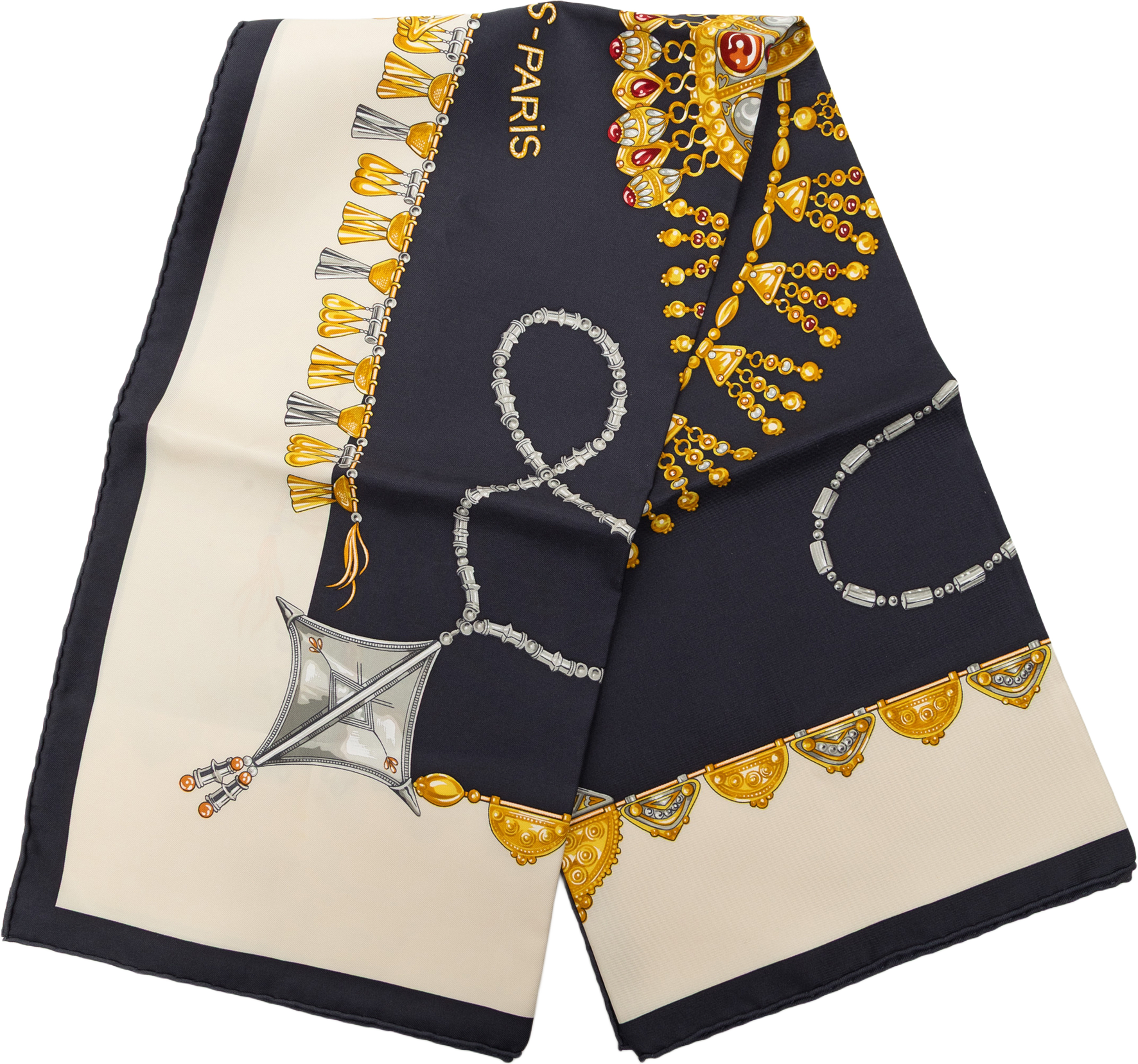 Hermès Parures Des Sables Silk Scarf, från Luxclusif, i färgen navy. Klicka för att öppna bilden i stort format