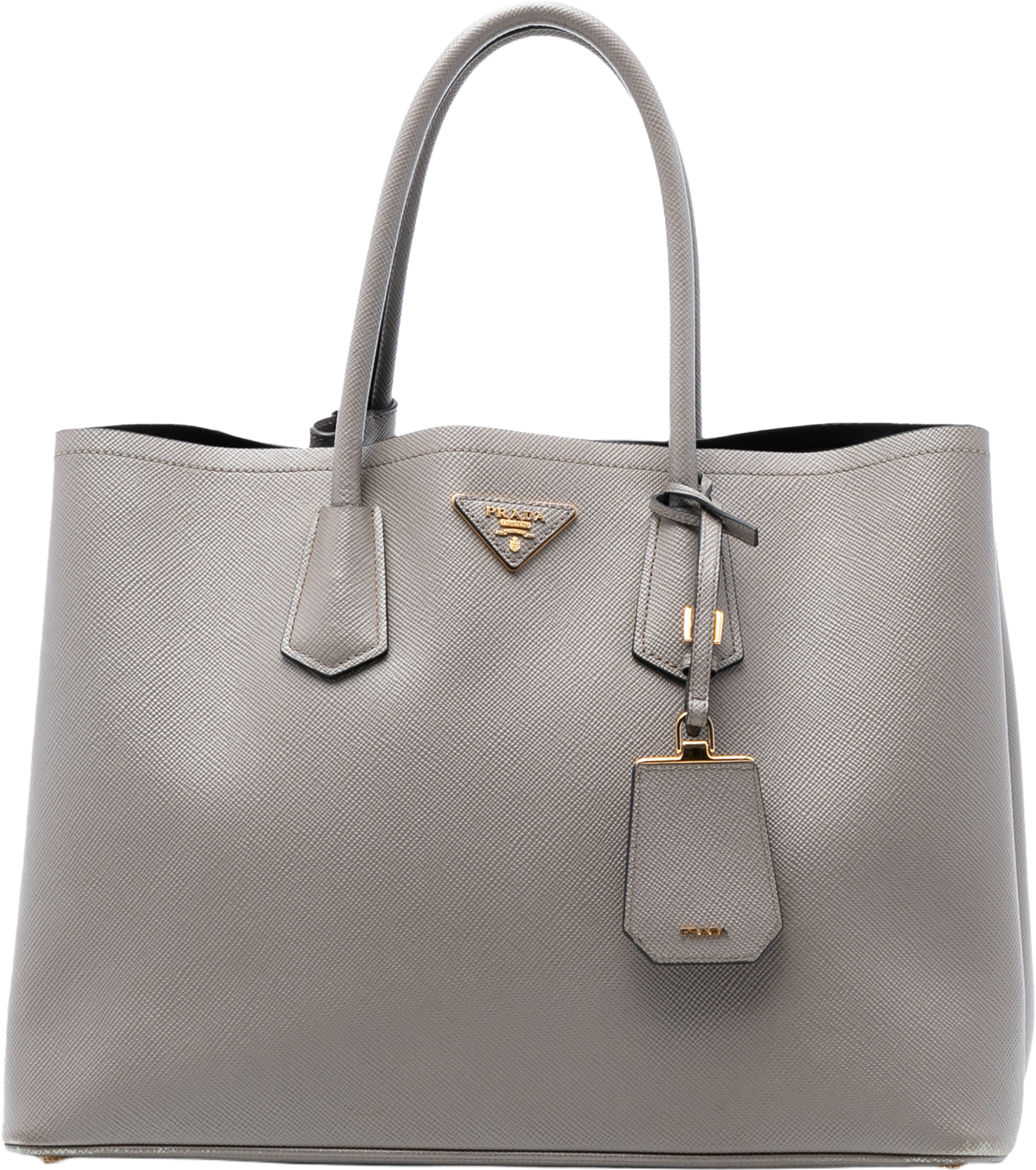 Prada Large Saffiano Cuir Double Satchel, från Luxclusif, i färgen gray. Klicka för att öppna bilden i stort format