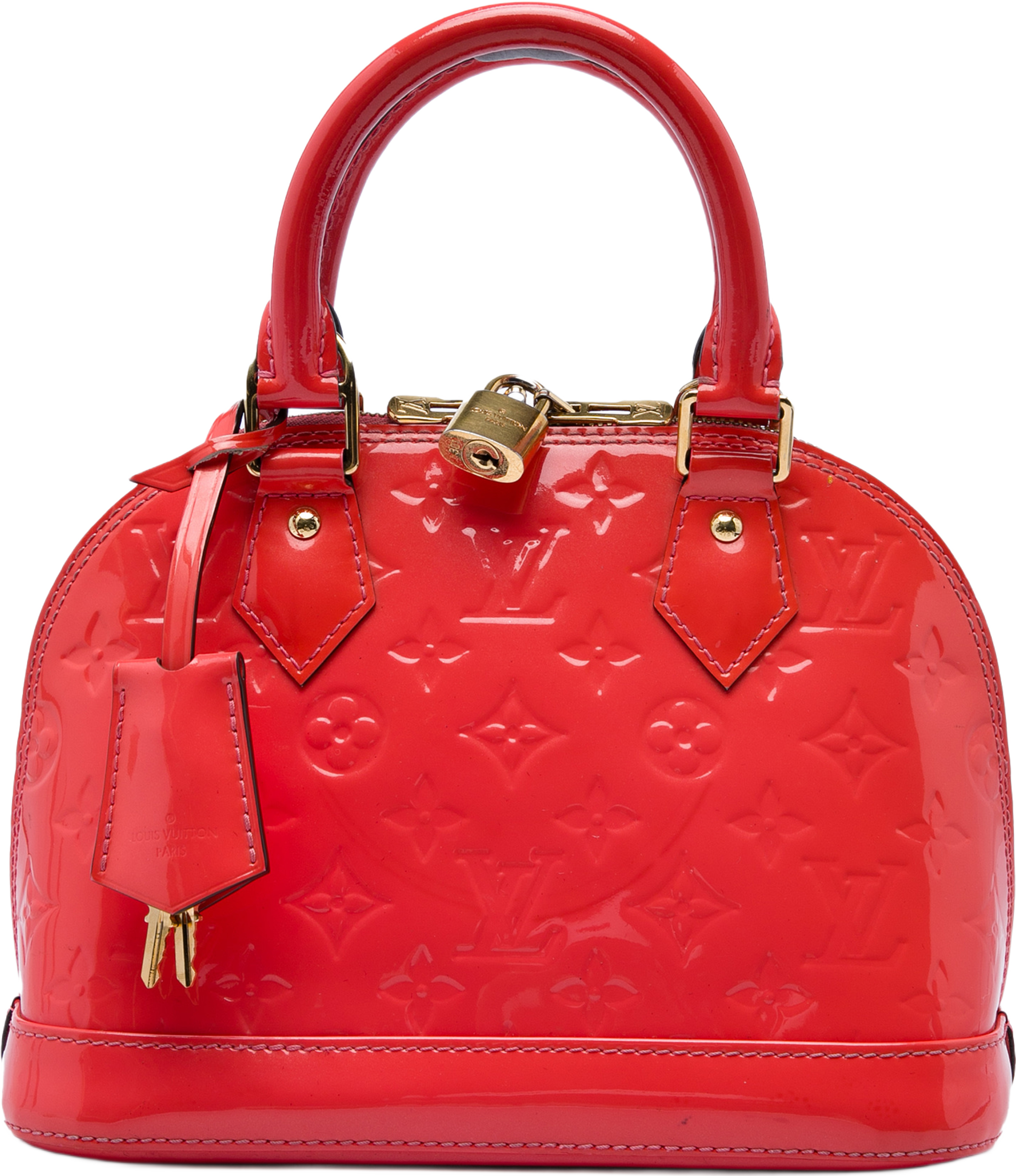 Louis Vuitton Monogram Vernis Alma Bb, från Luxclusif, i färgen röd. Klicka för att öppna bilden i stort format