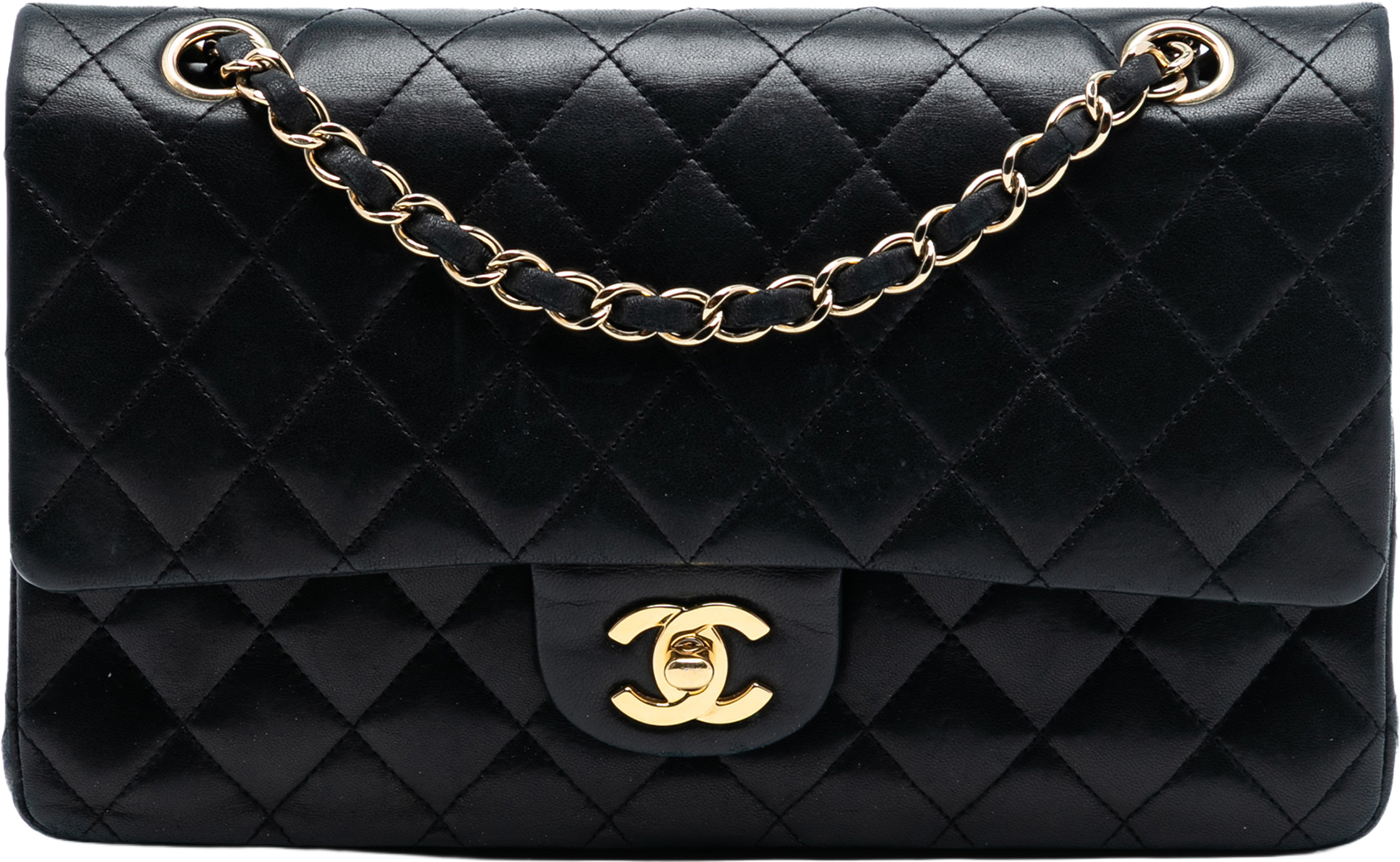 Chanel Medium Classic Lambskin Double Flap, från Luxclusif, i färgen black. Klicka för att öppna bilden i stort format