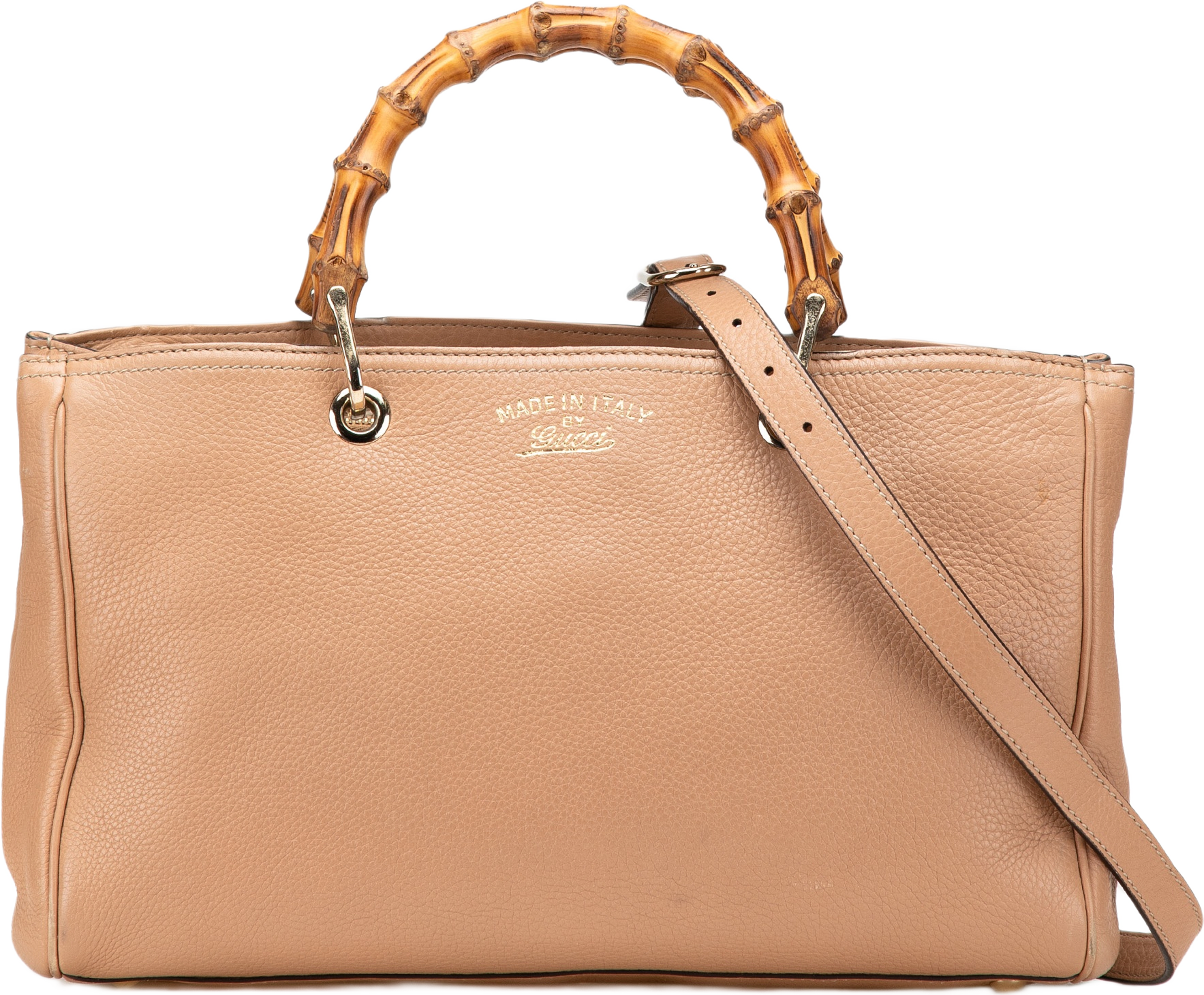 Gucci Medium Calfskin Bamboo Shopper Satchel, från Luxclusif, i färgen beige. Klicka för att öppna bilden i stort format