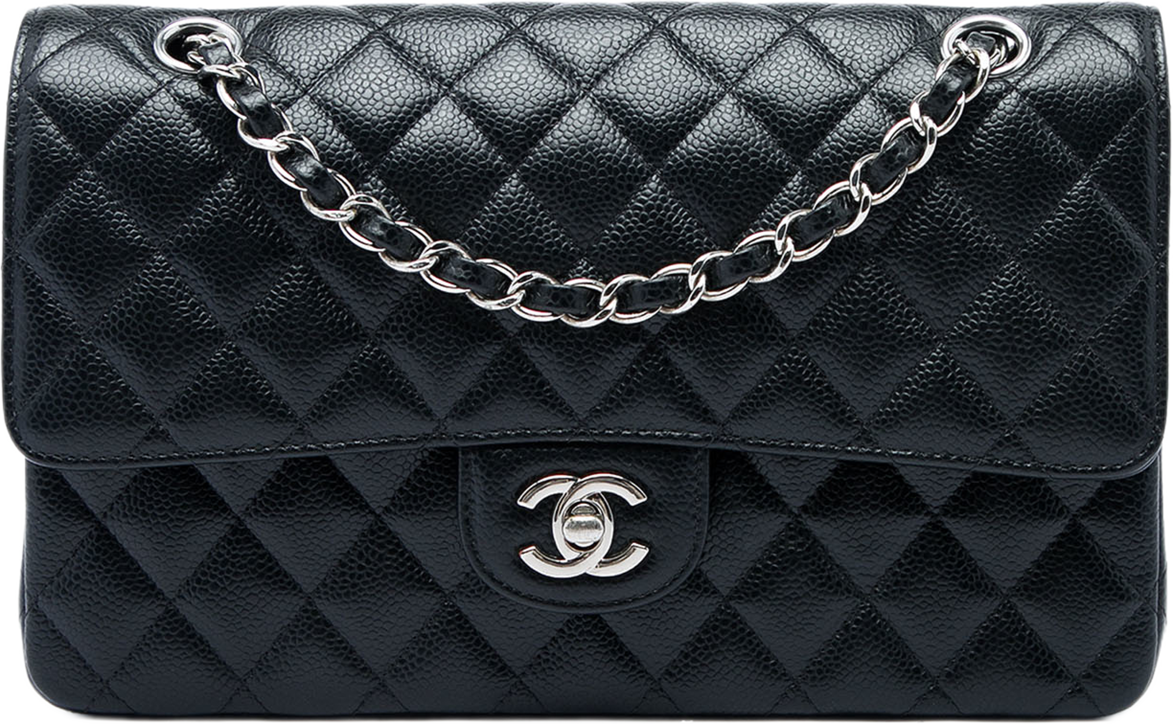 Chanel Medium Classic Caviar Double Flap, från Luxclusif, i färgen svart. Klicka för att öppna bilden i stort format