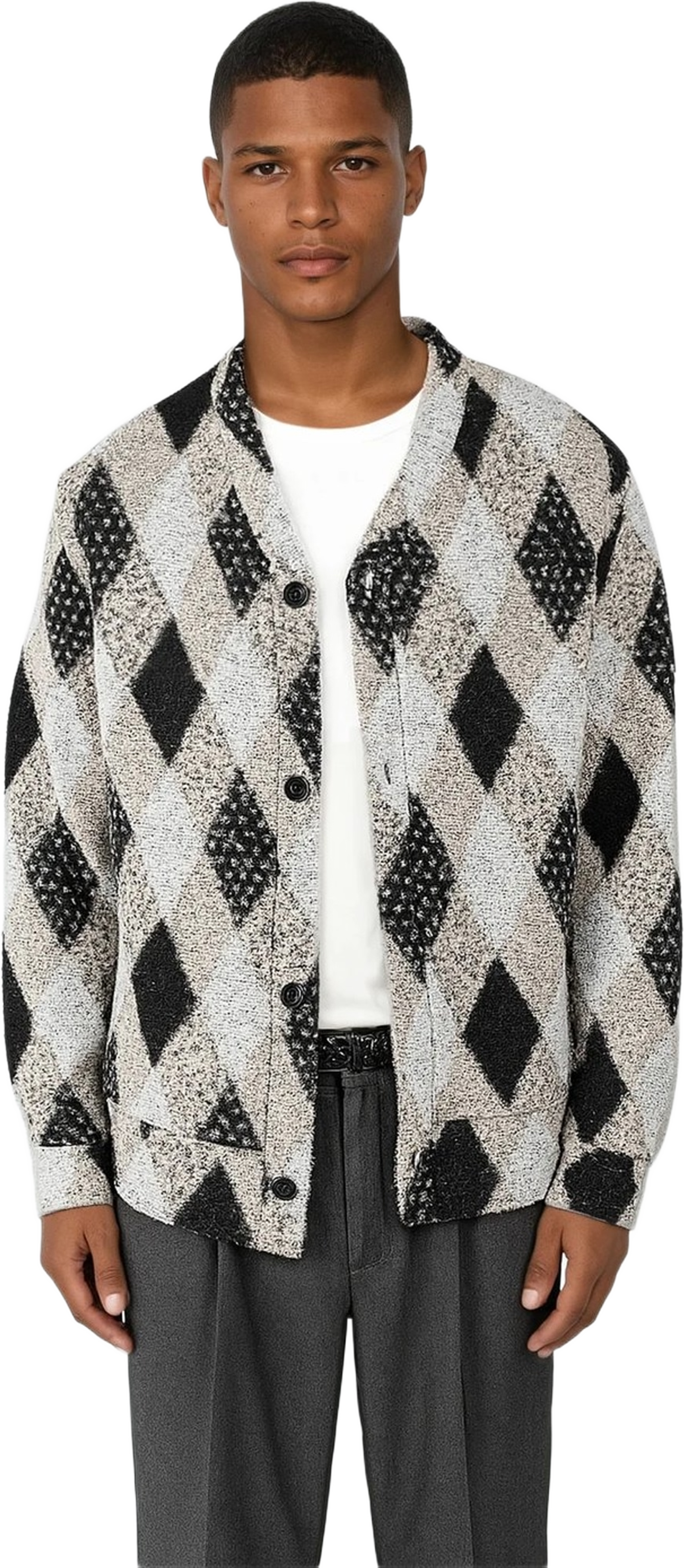 Parker Knitted Cardigan, från Ciszere, i färgen checked. Klicka för att öppna bilden i stort format