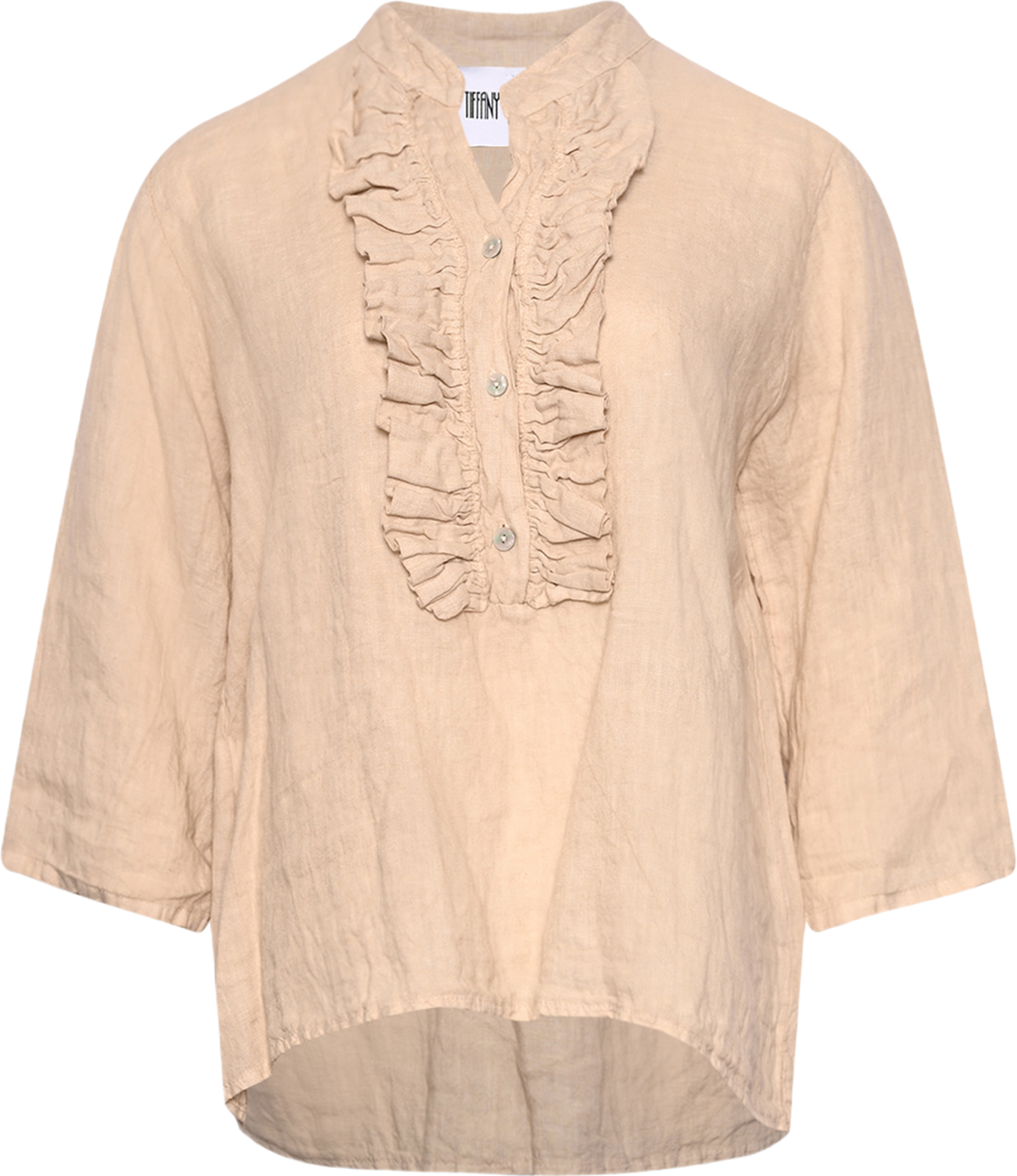 Harper, Ruffle Blouse, Linen - Soft Grey