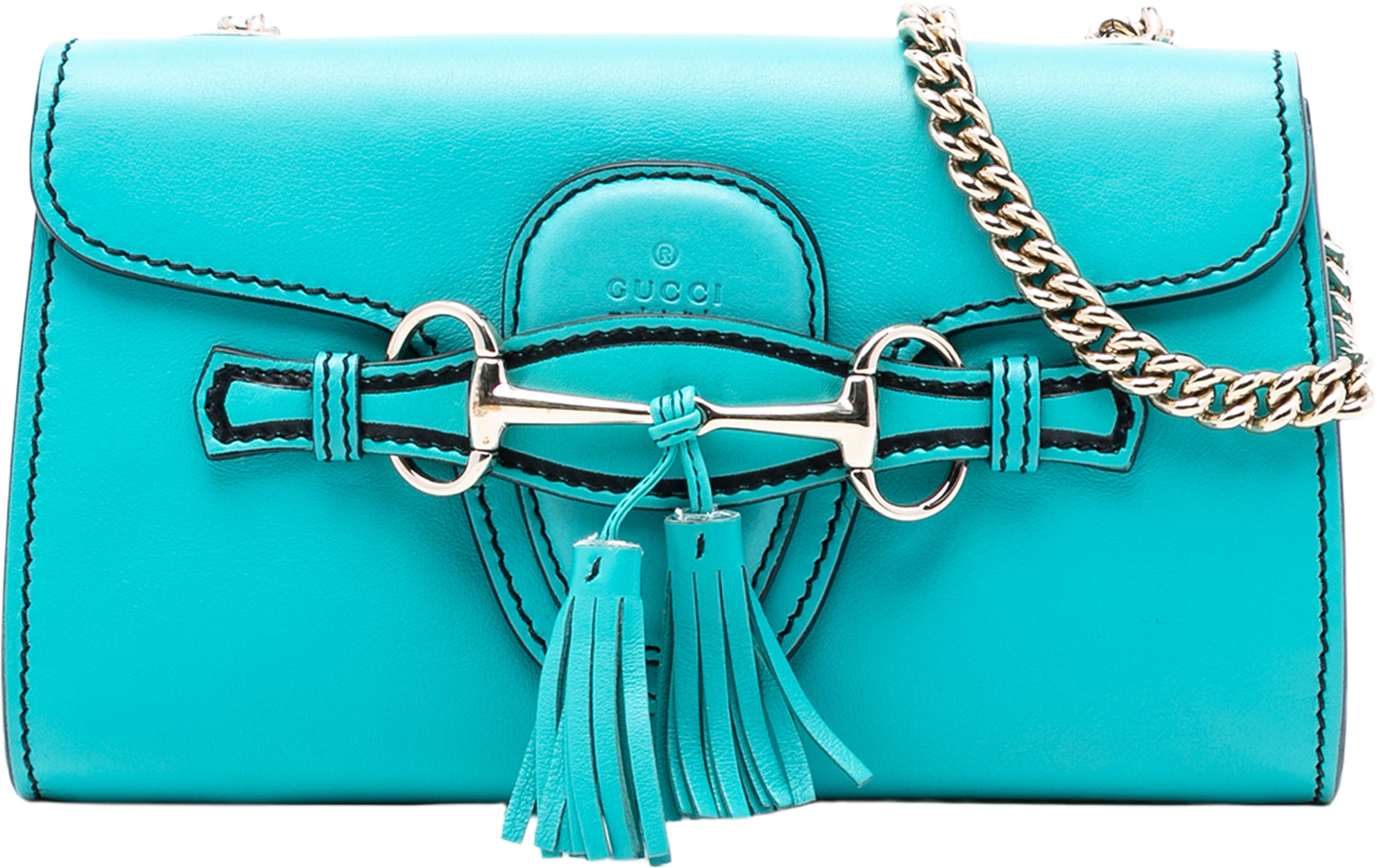 Gucci Small Leather Emily Crossbody, från Luxclusif, i färgen turquoise. Klicka för att öppna bilden i stort format