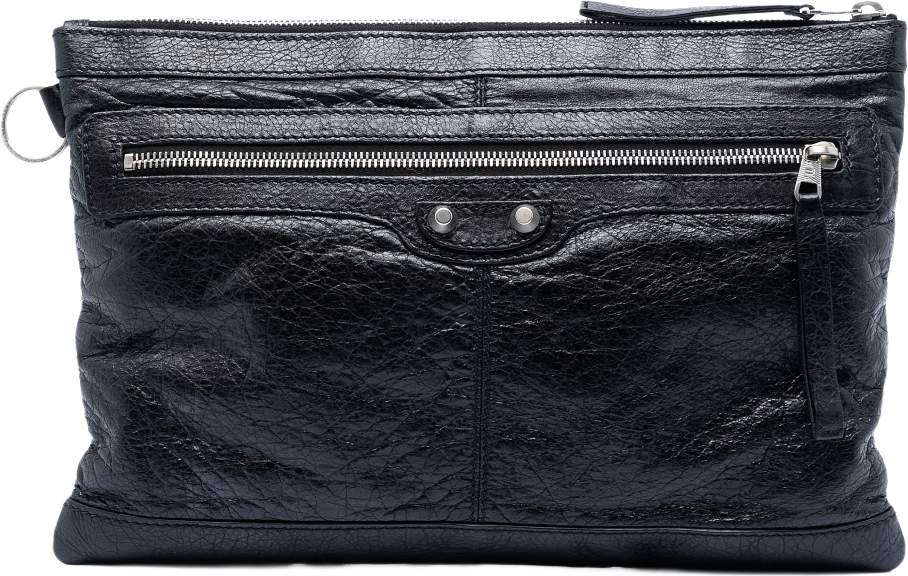 Balenciaga Lambskin Motocross Classic Clip M Clutch, från Luxclusif, i färgen black. Klicka för att öppna bilden i stort format