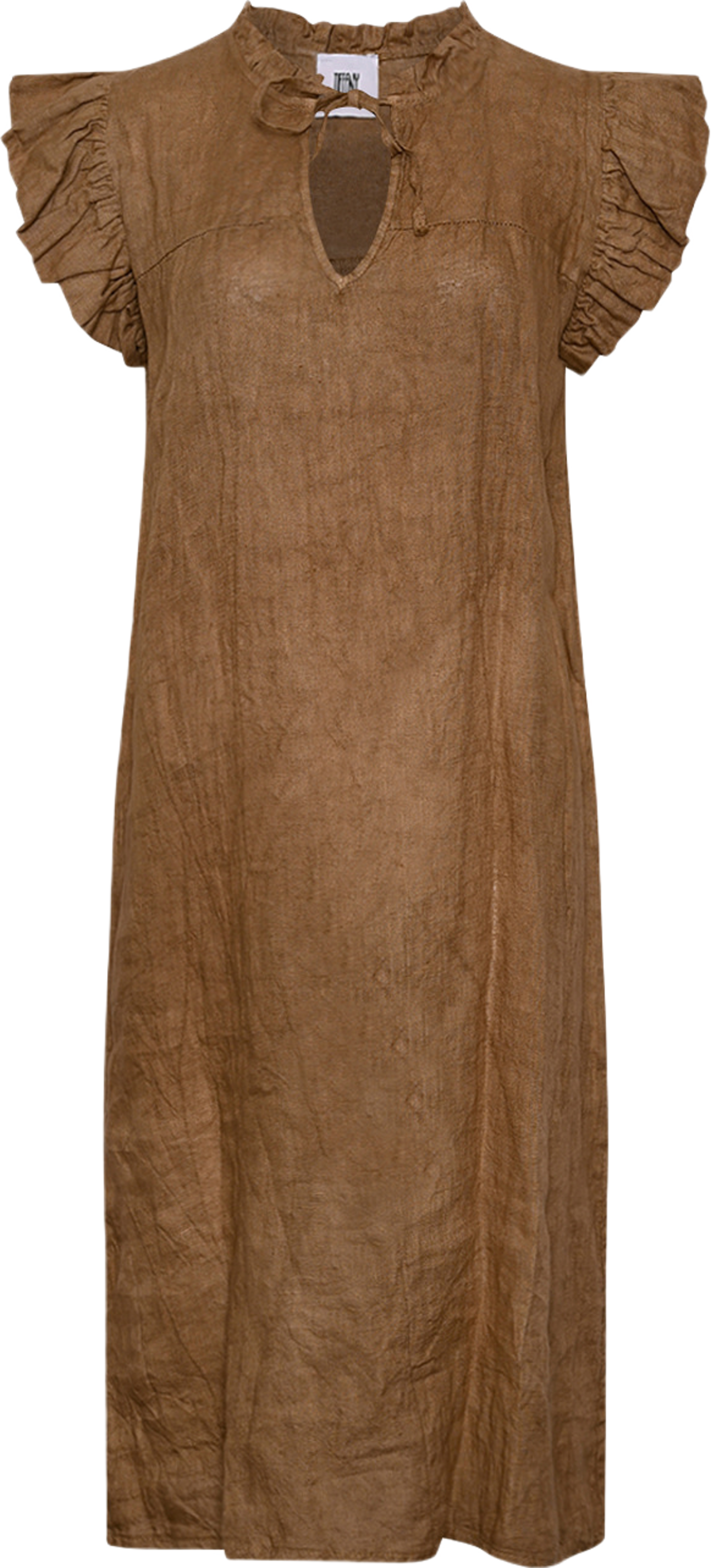 Etta, Frill Dress, Linen - Light Brown