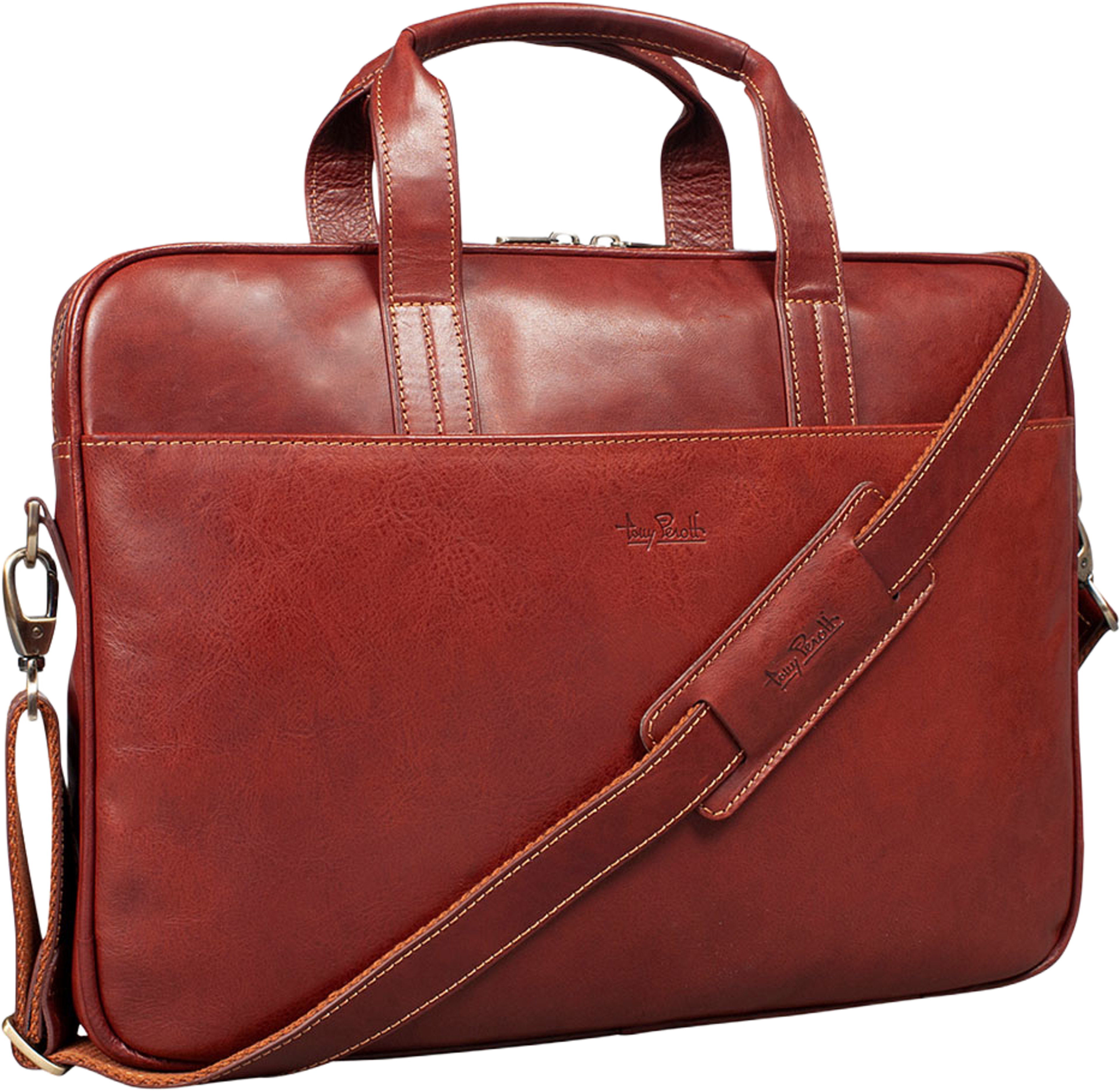 Briefcase Zipped Vegetale, från Tony Perotti, i färgen Dark Brown. Klicka för att öppna bilden i stort format