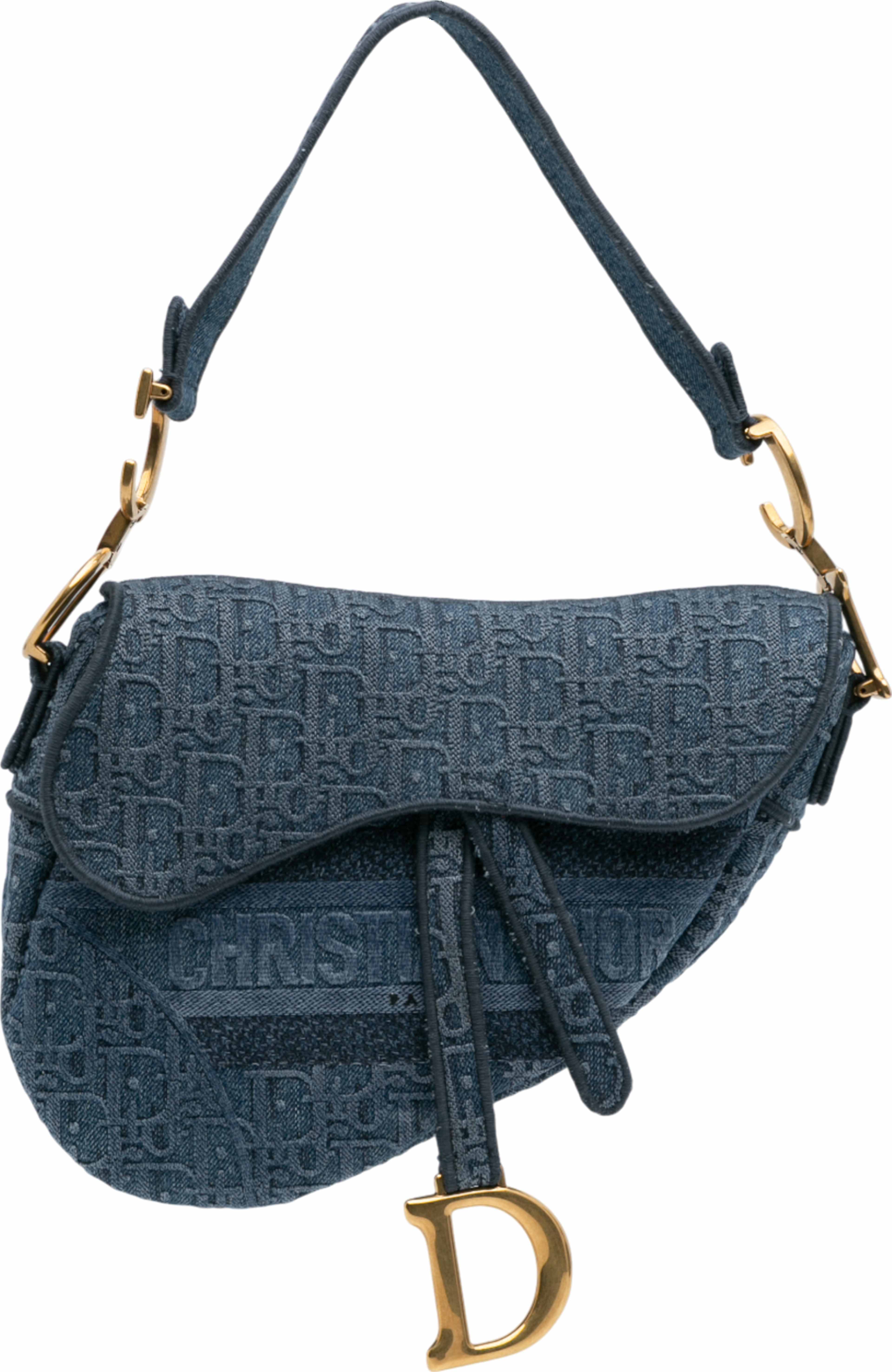 Dior Oblique Denim Embroidered Saddle Bag, från Luxclusif, i färgen blue. Klicka för att öppna bilden i stort format