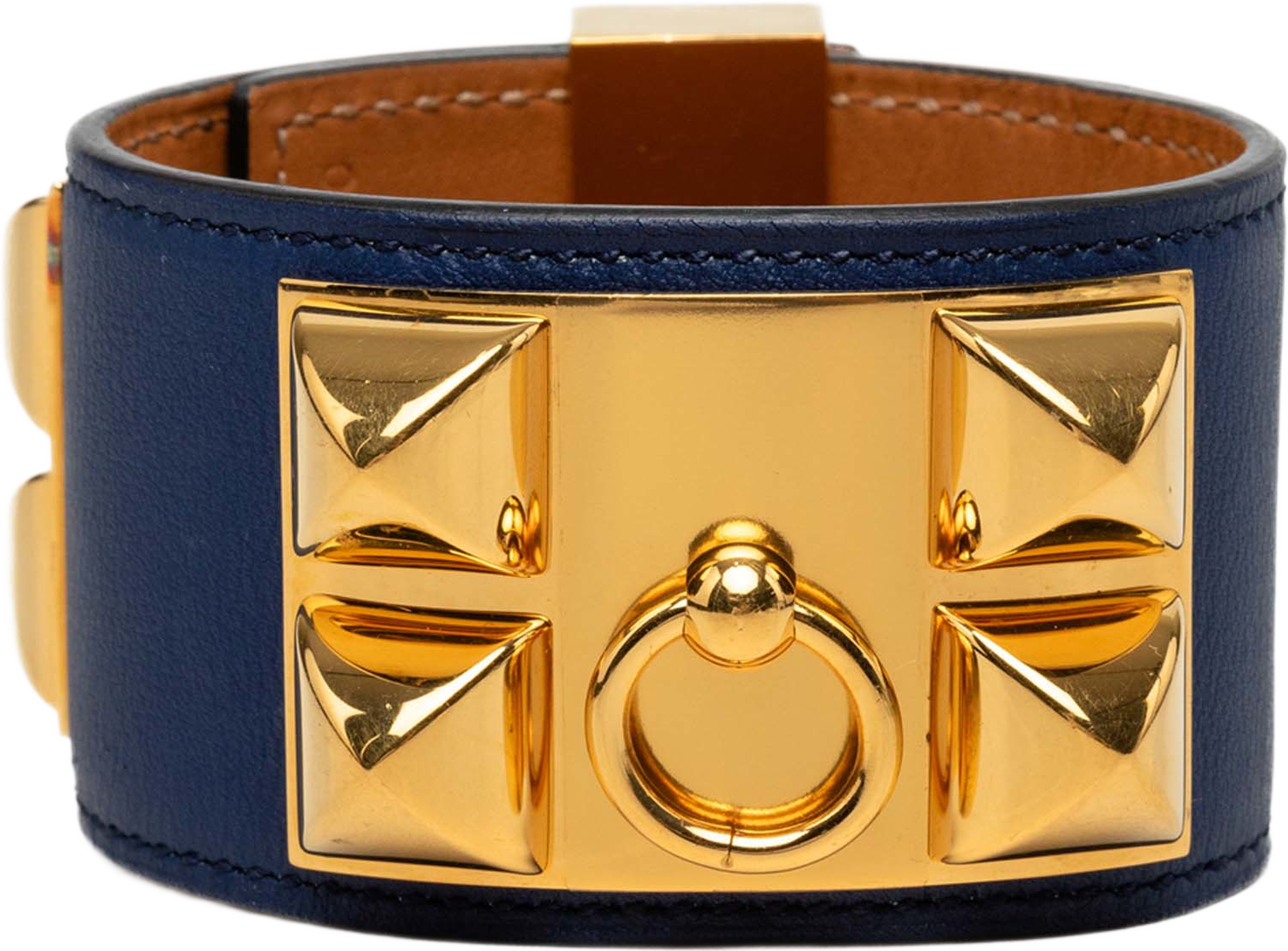 Hermès Swift And Gold Plated Collier De Chien Bracelet, från Luxclusif, i färgen blå. Klicka för att öppna bilden i stort format